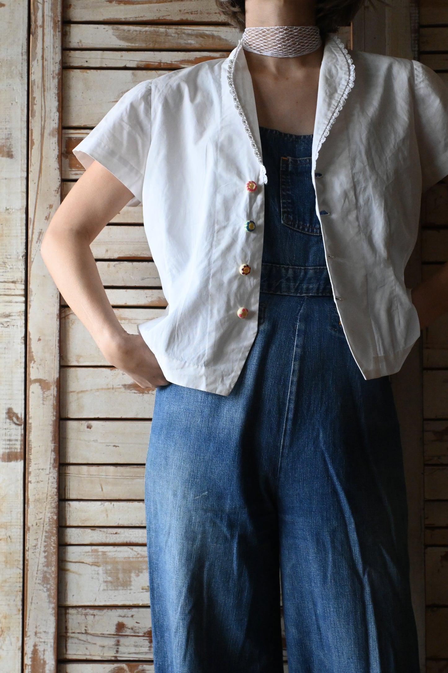 S/S cotton blouse/WHITE