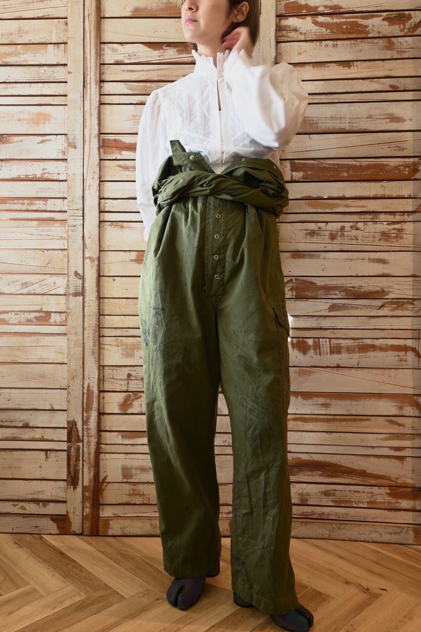 EURO Vintage cutwork cotton blouse/WHITE