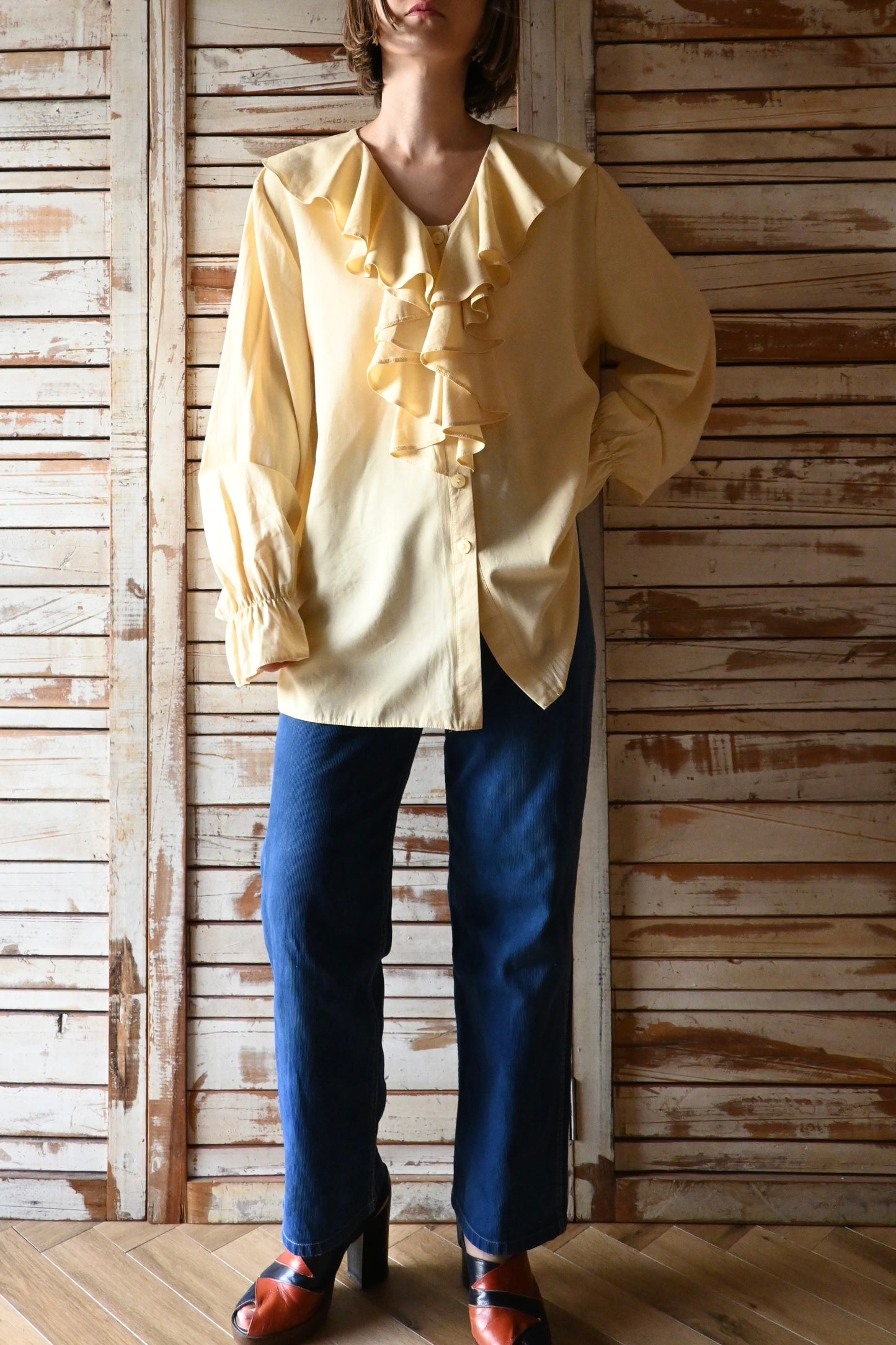 L/S Frill blouse/YELLOW BEIGE