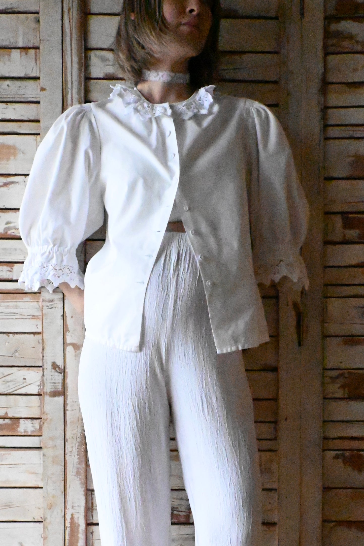 EURO Vintage lace collar blouse/WHITE