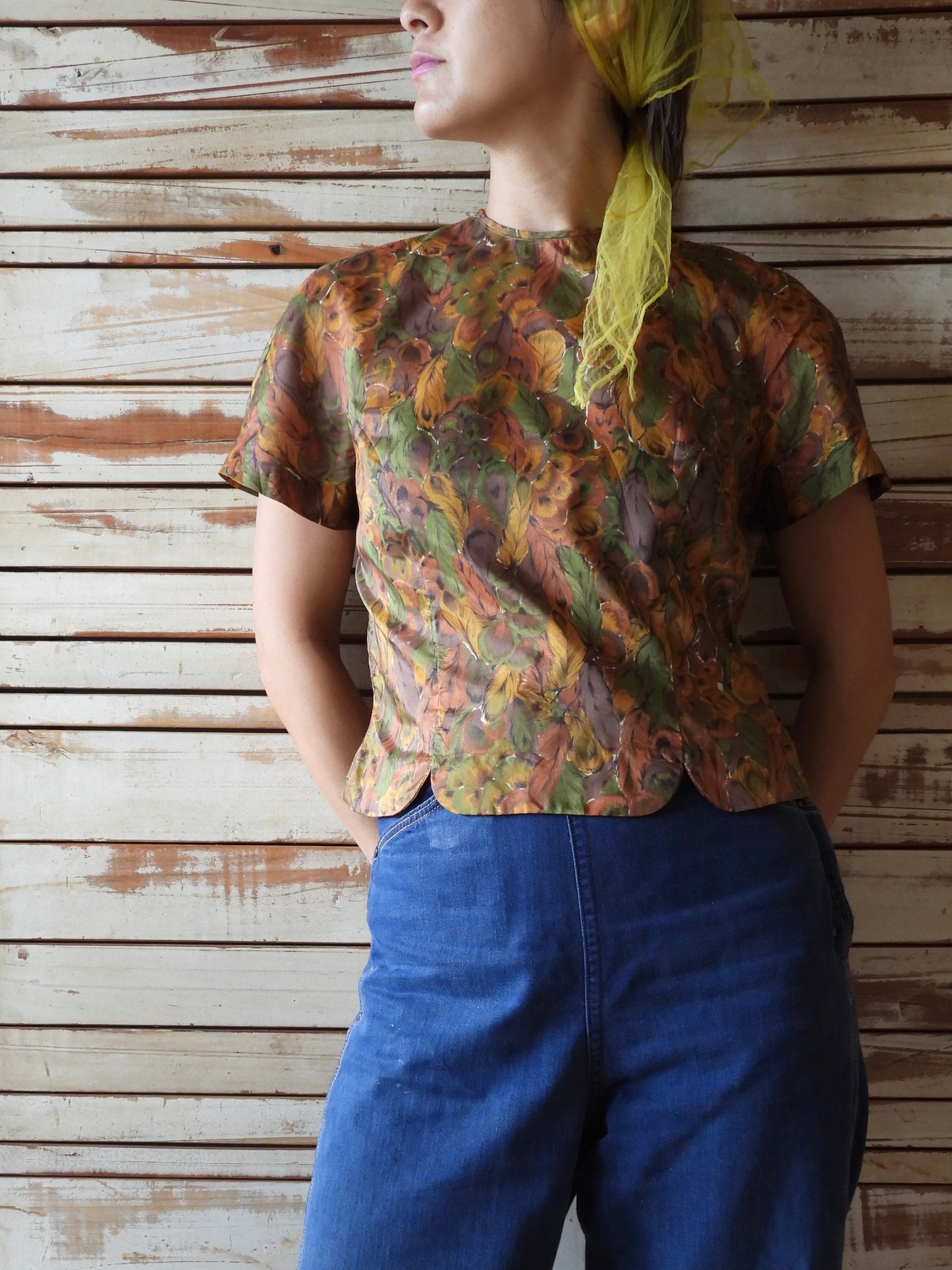 Feather pattern blouse/BROWN