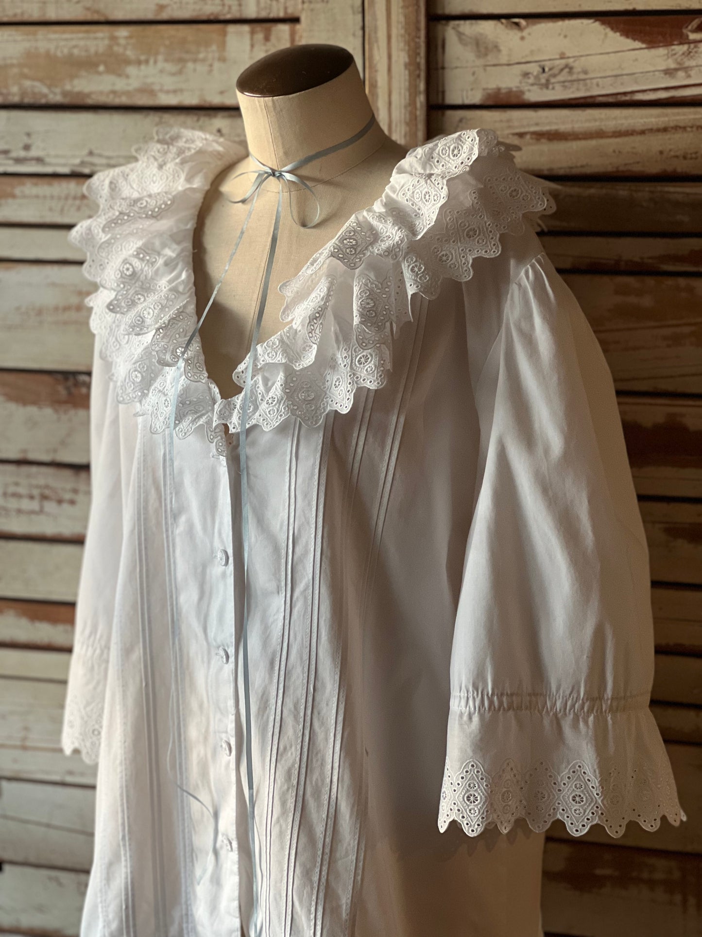 EURO Vintage cutwork cotton blouse/WHITE