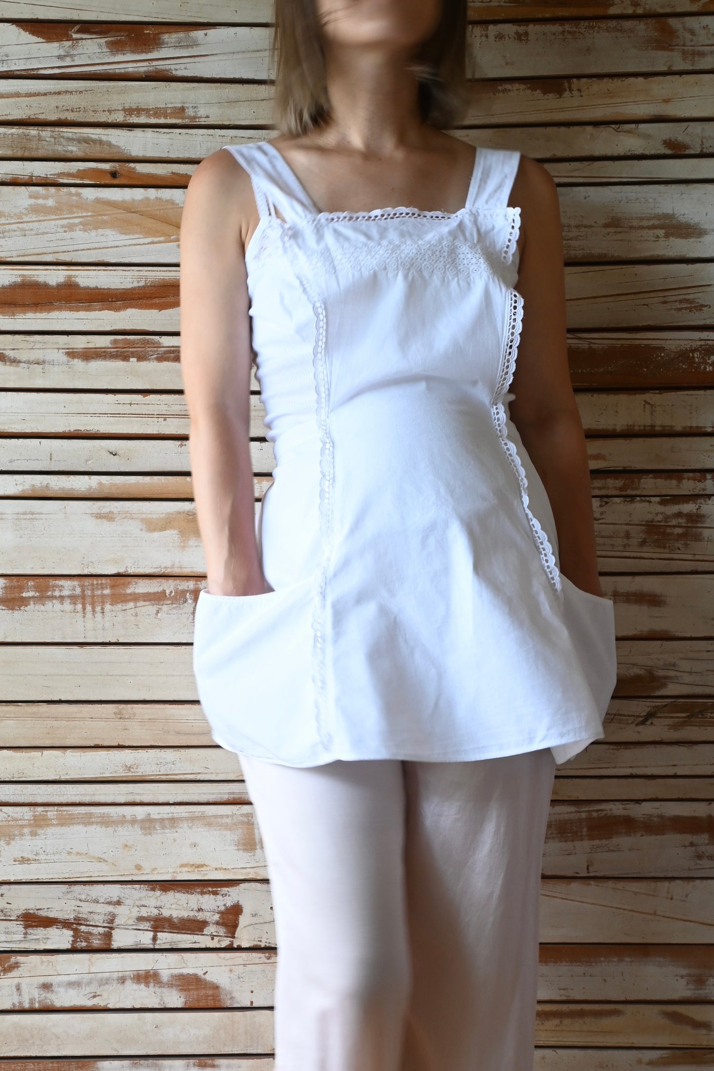 EURO Cotton lace apron/WHITE
