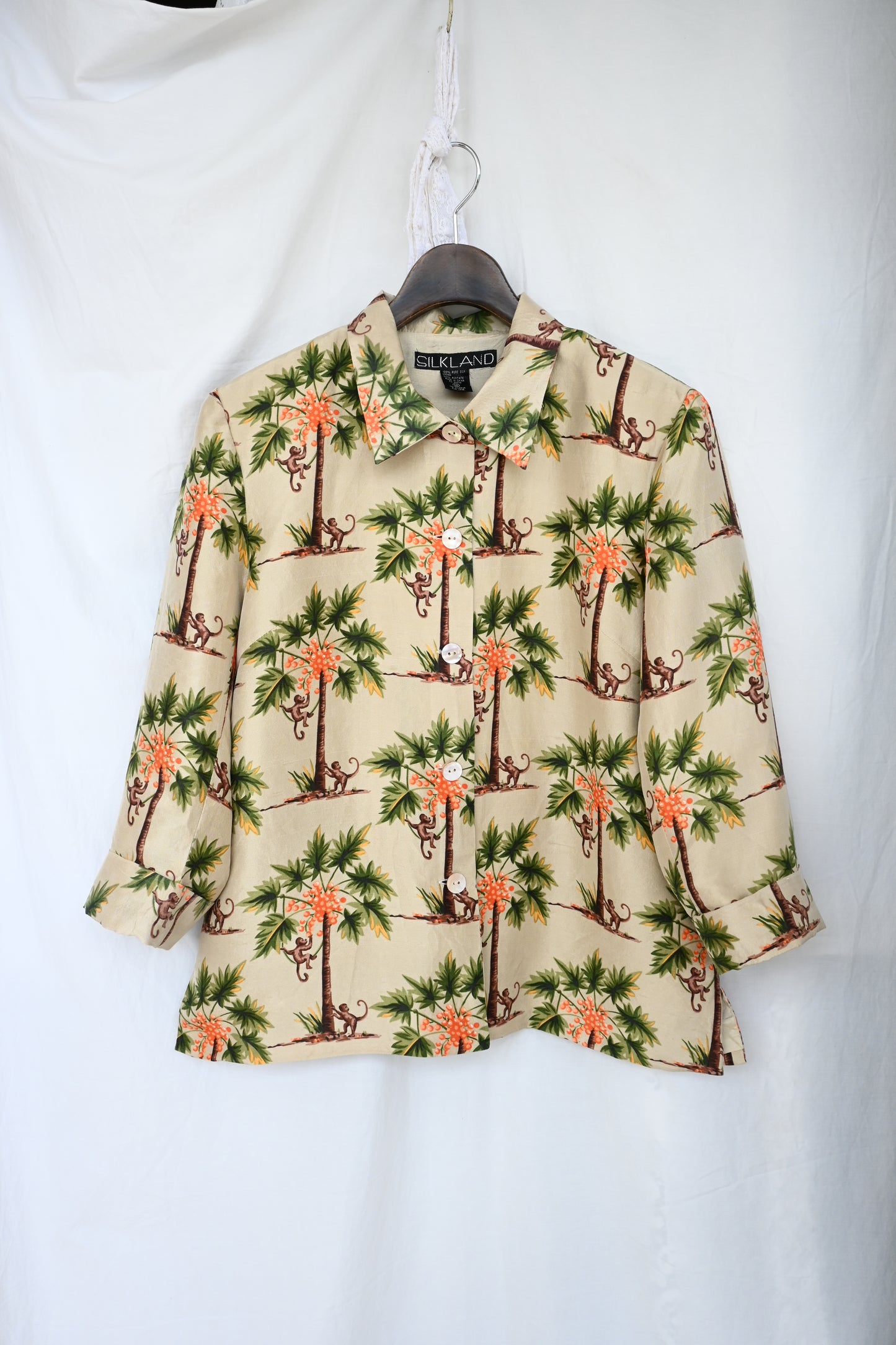 Monkey pattern silk jacket/BEIGE
