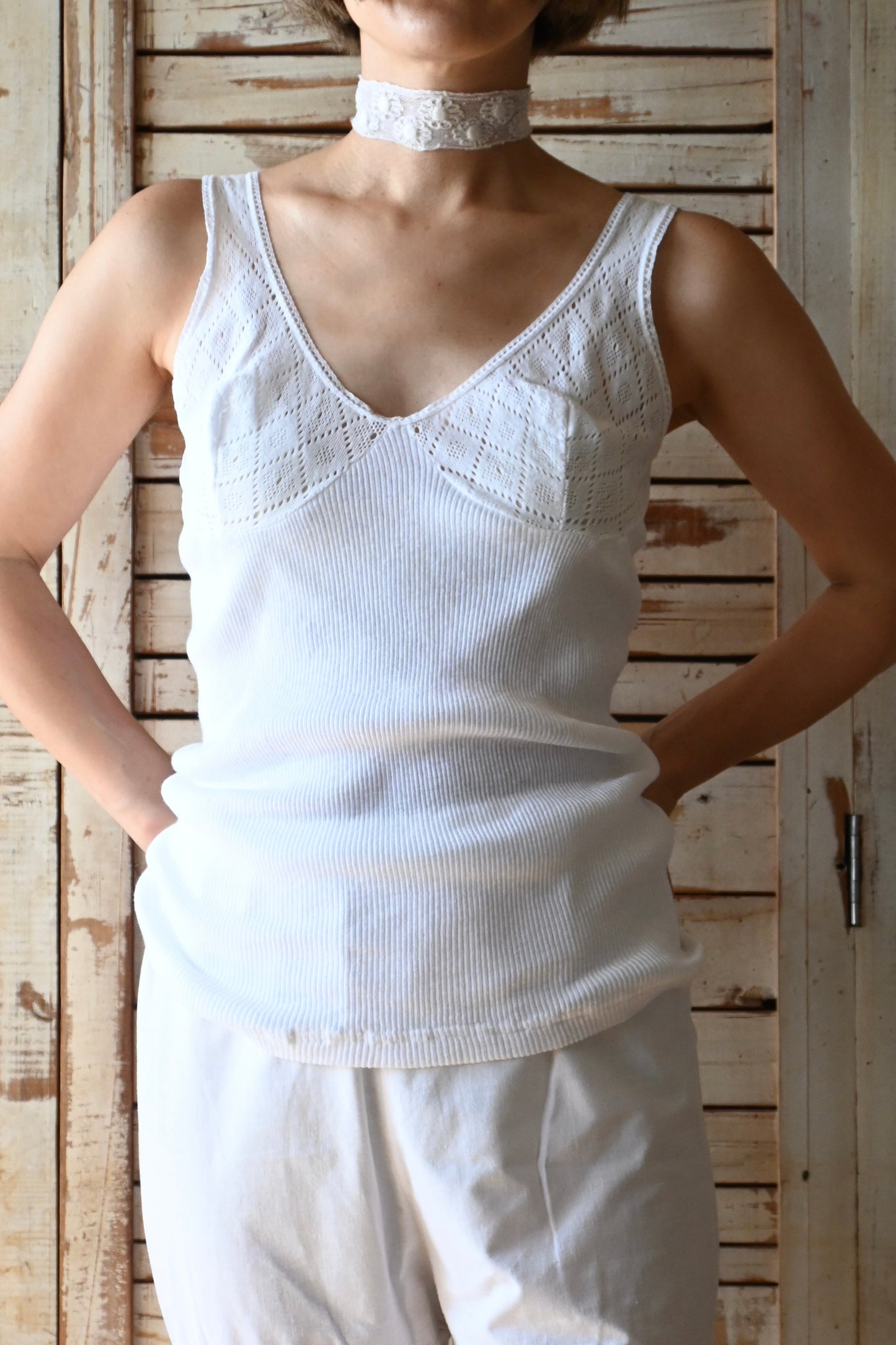 EURO Cotton lace camisole/WHITE