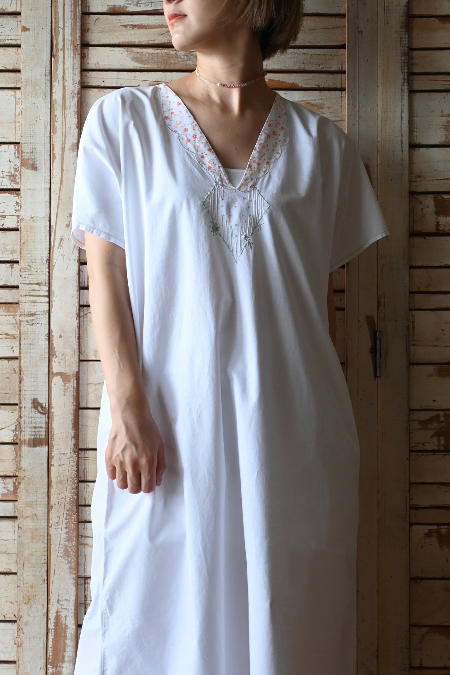 EURO Cotton embroidery long dress/WHITE
