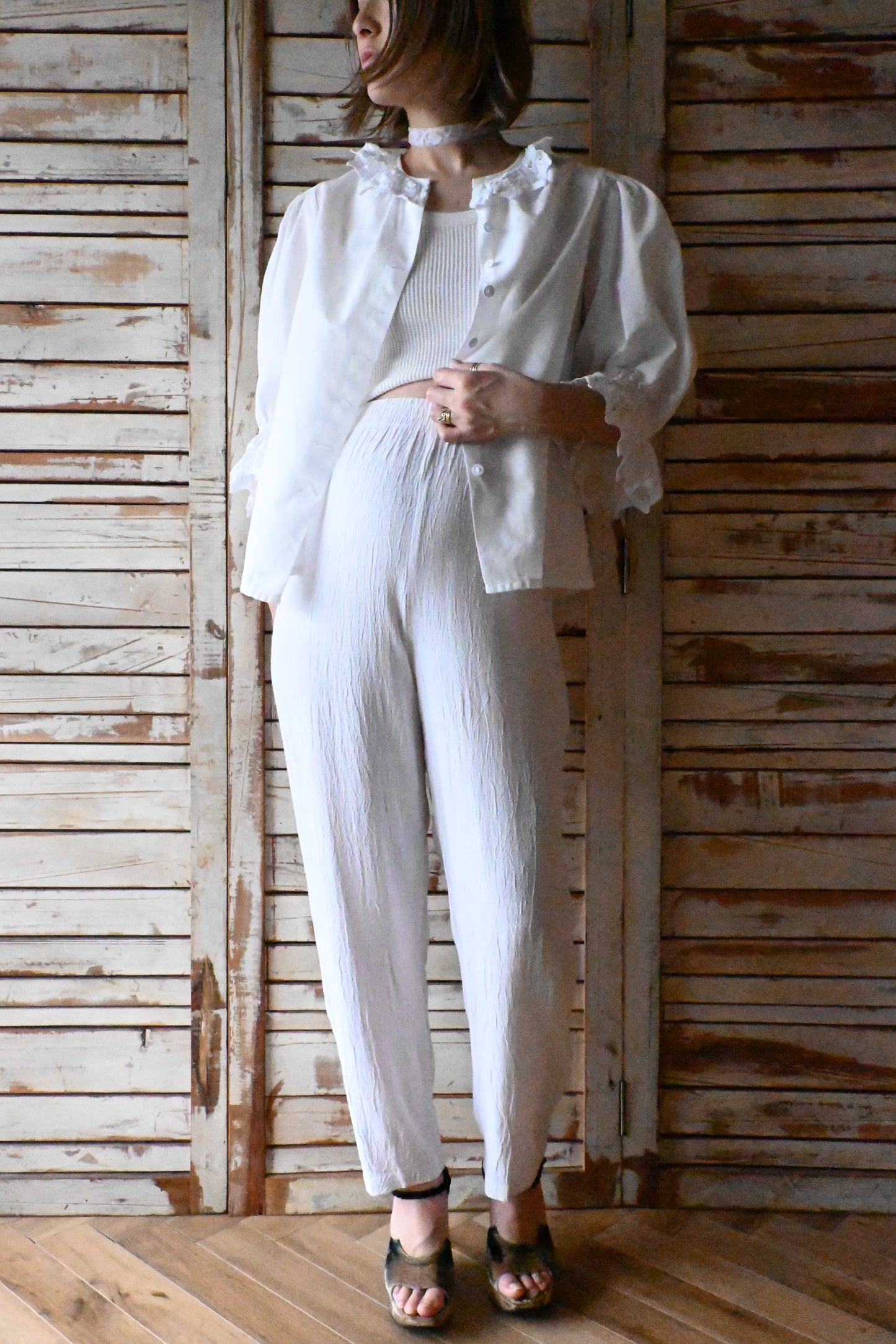 EURO Vintage lace collar blouse/WHITE