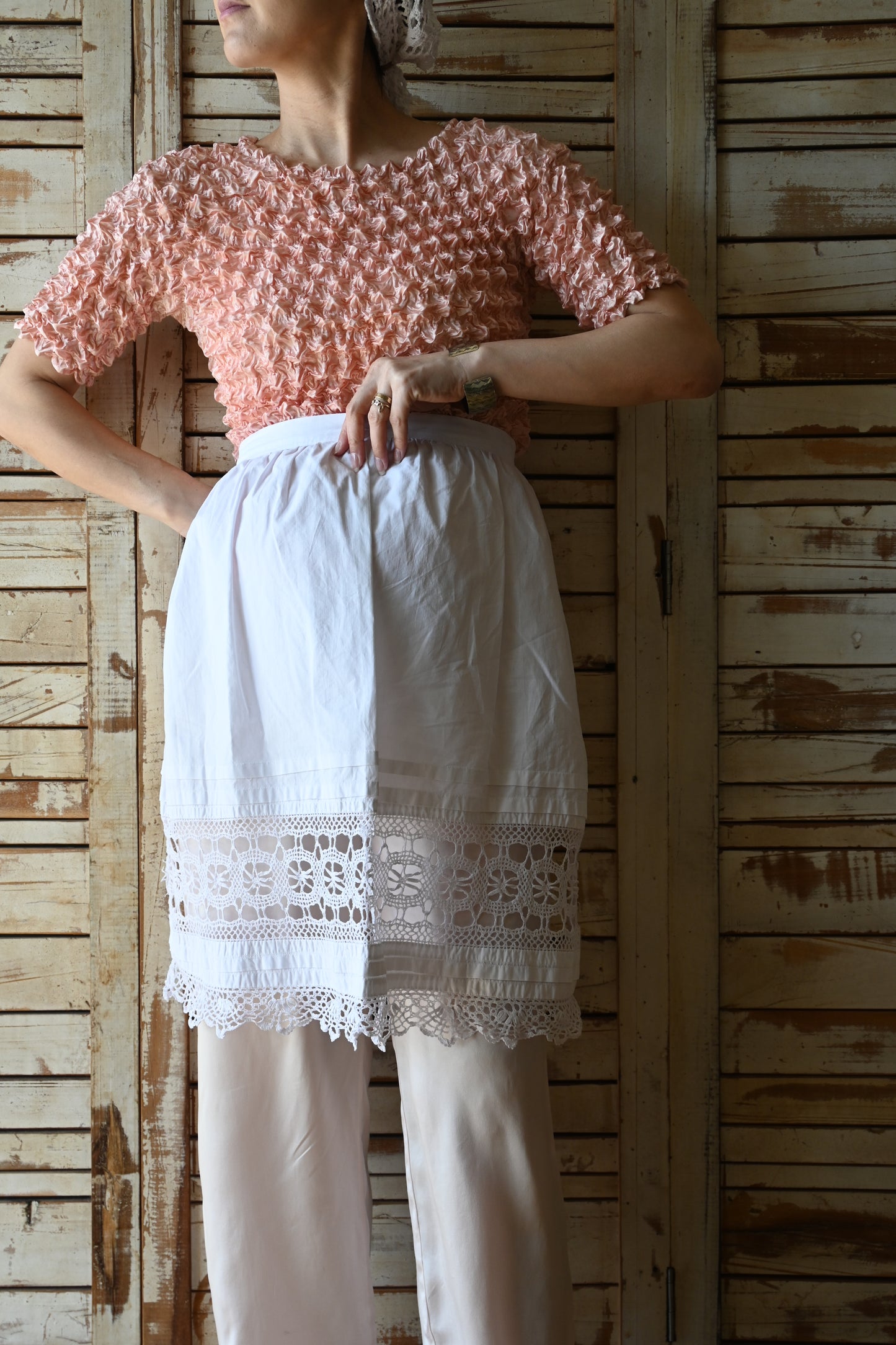 EURO Vintage cotton apron/WHITE