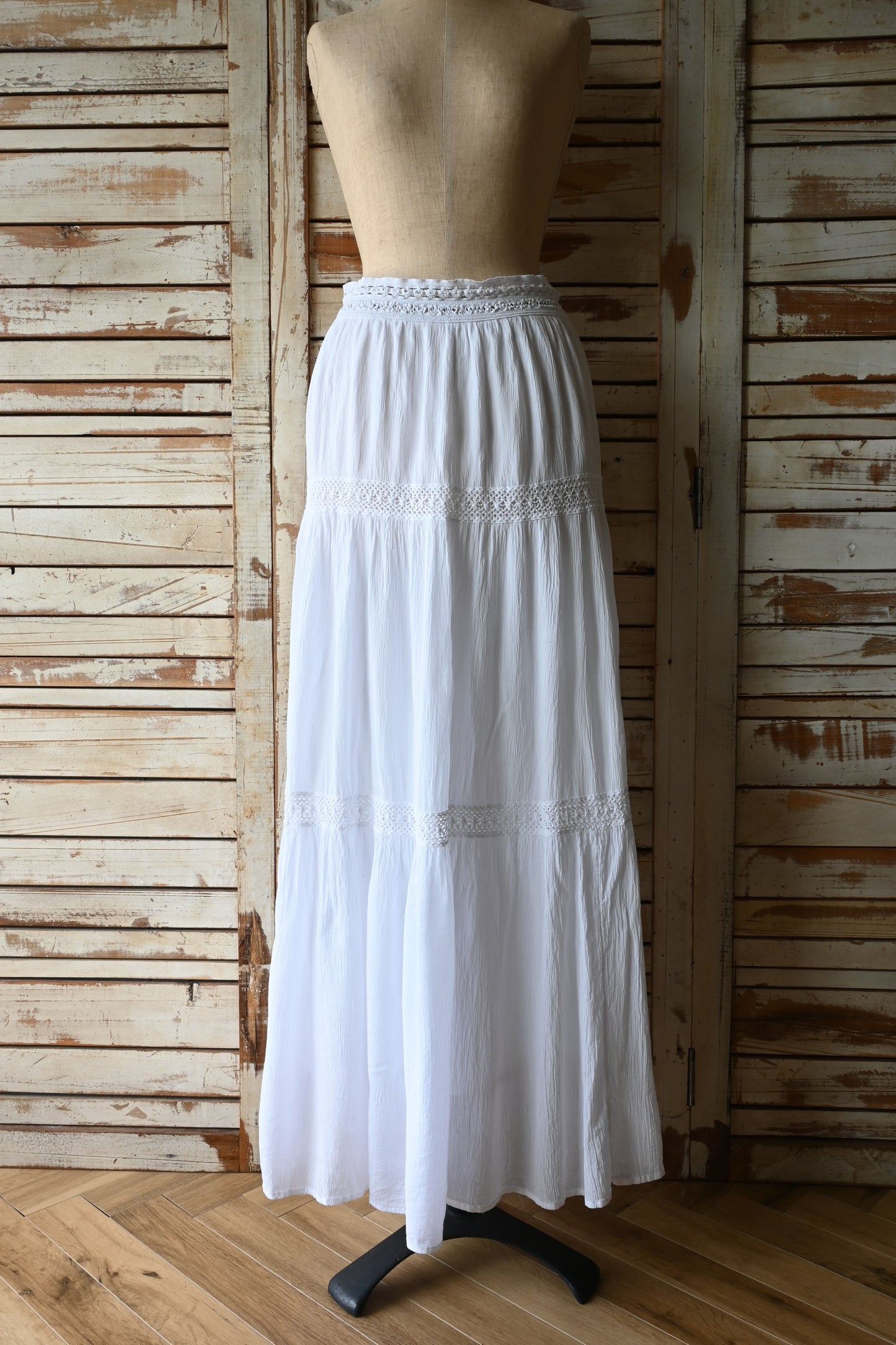 Cotton lace long skirt/WHITE