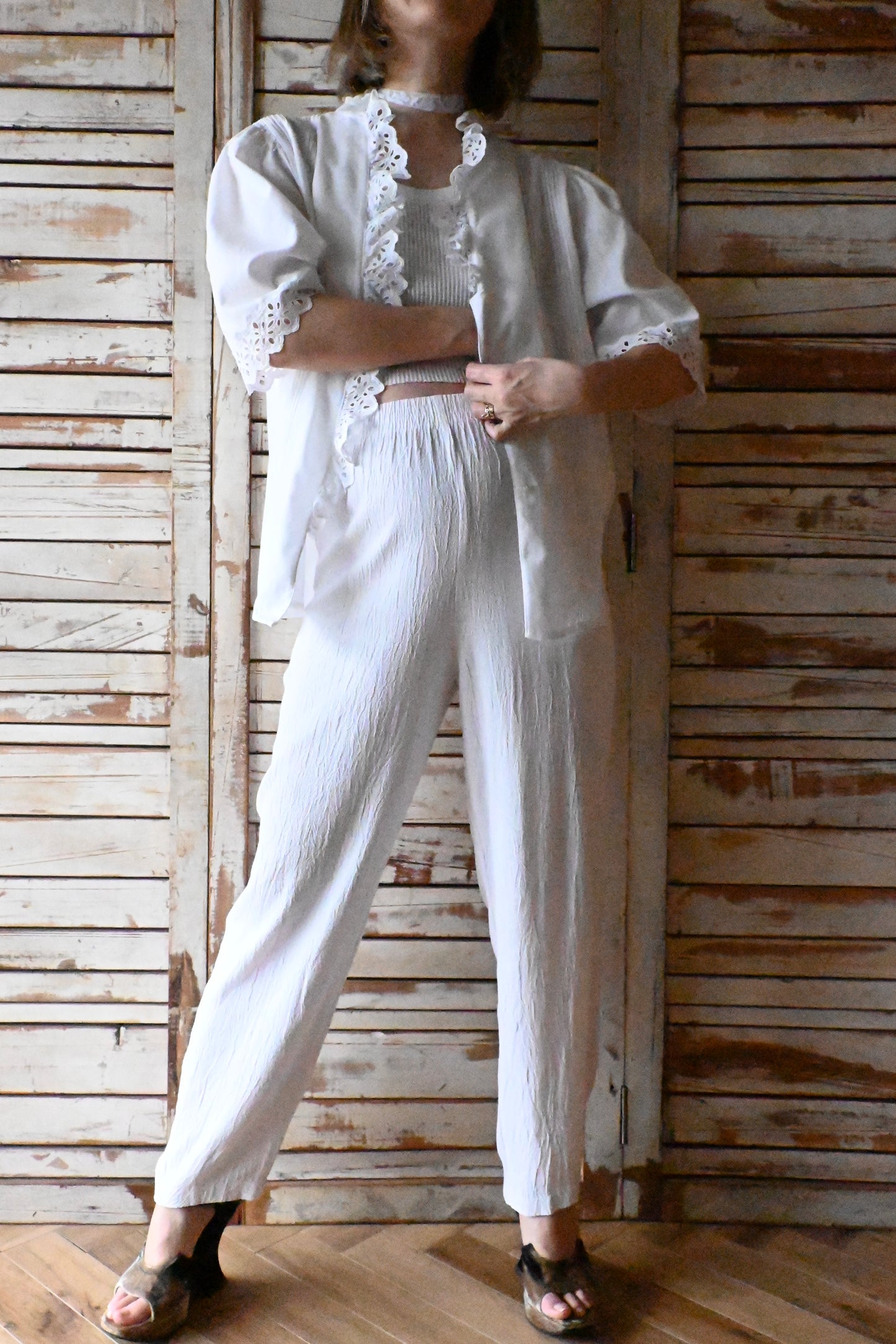 EURO Vintage cutwork cotton blouse/WHITE