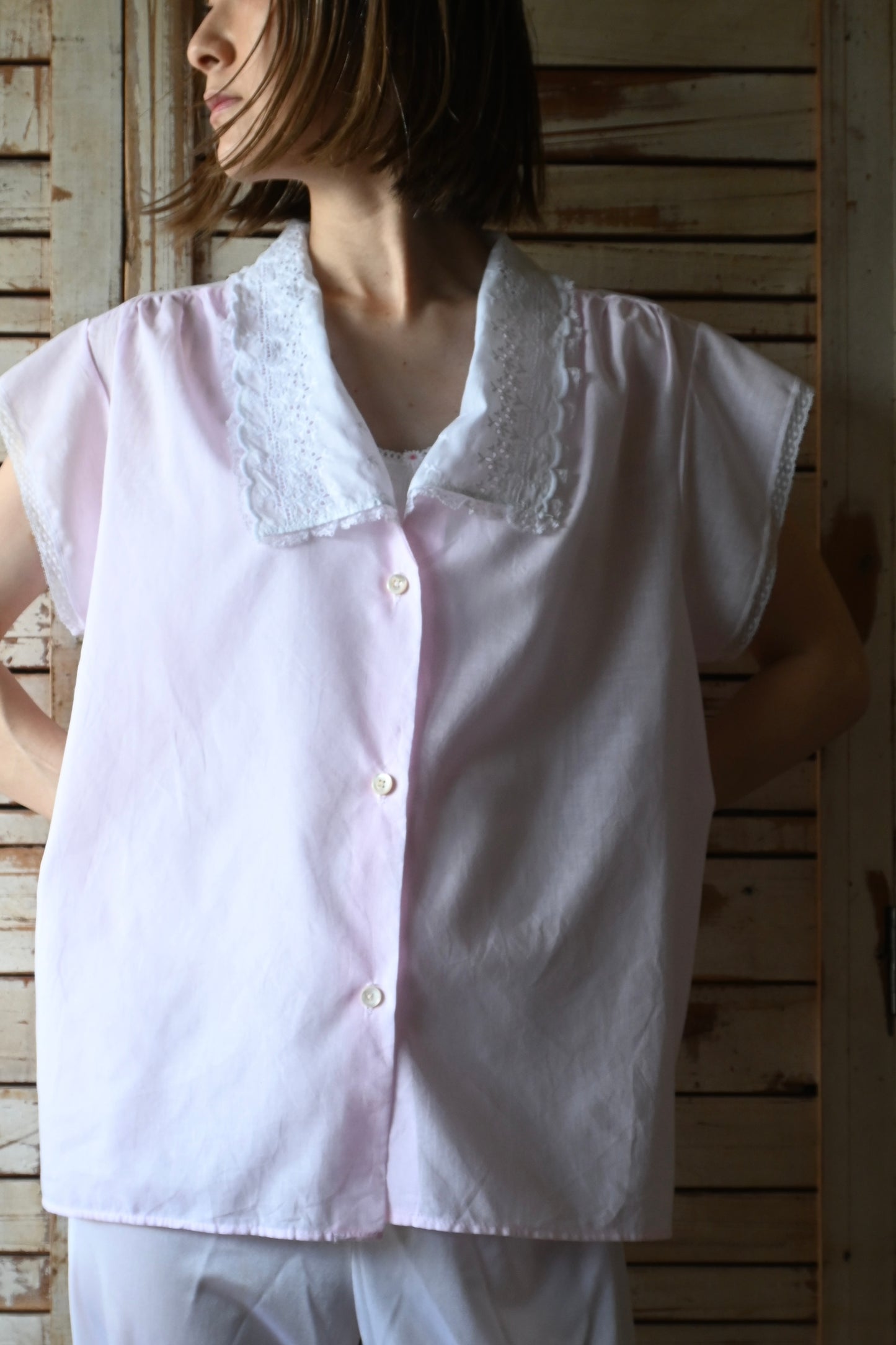 Lace collar blouse/PINK