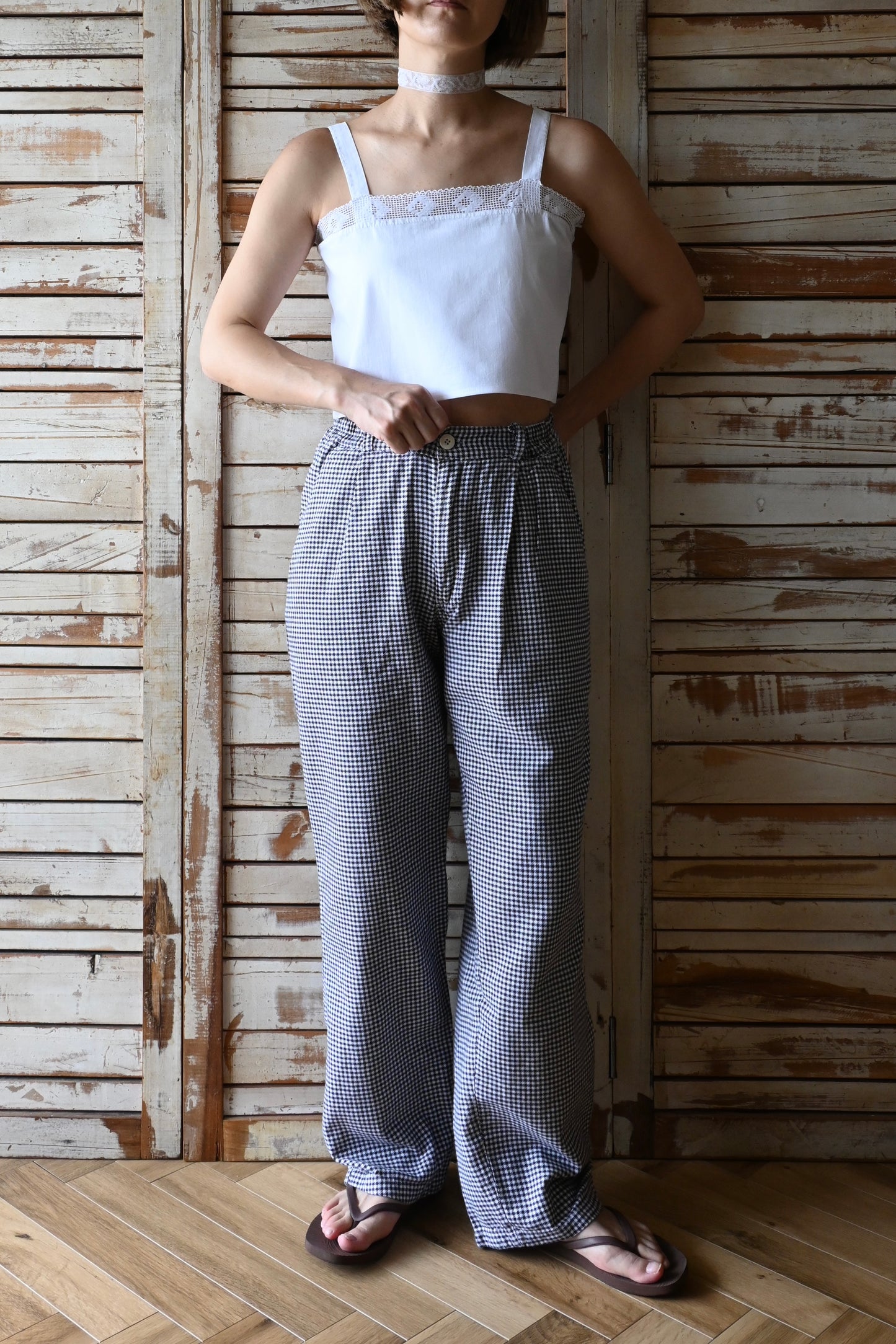 Cotton check pants/BLACK×WHITE