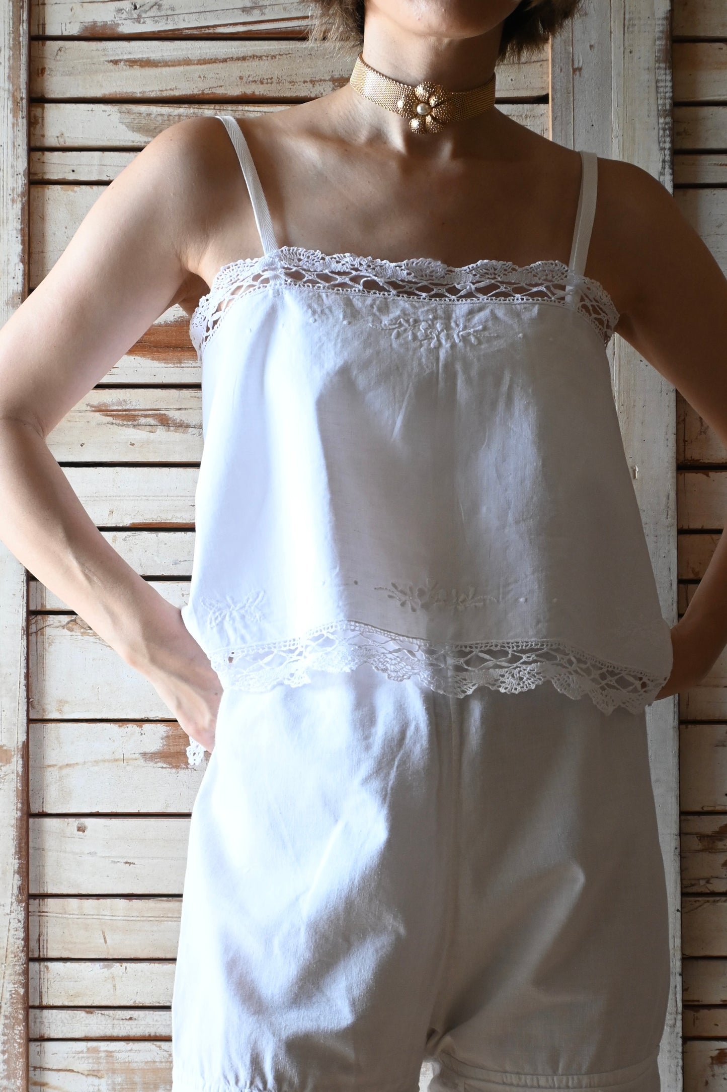 Cotton lace cami top/PONMOSIR