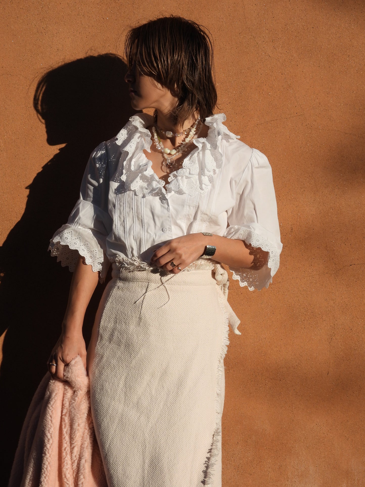 EURO Vintage cutwork cotton blouse/WHITE