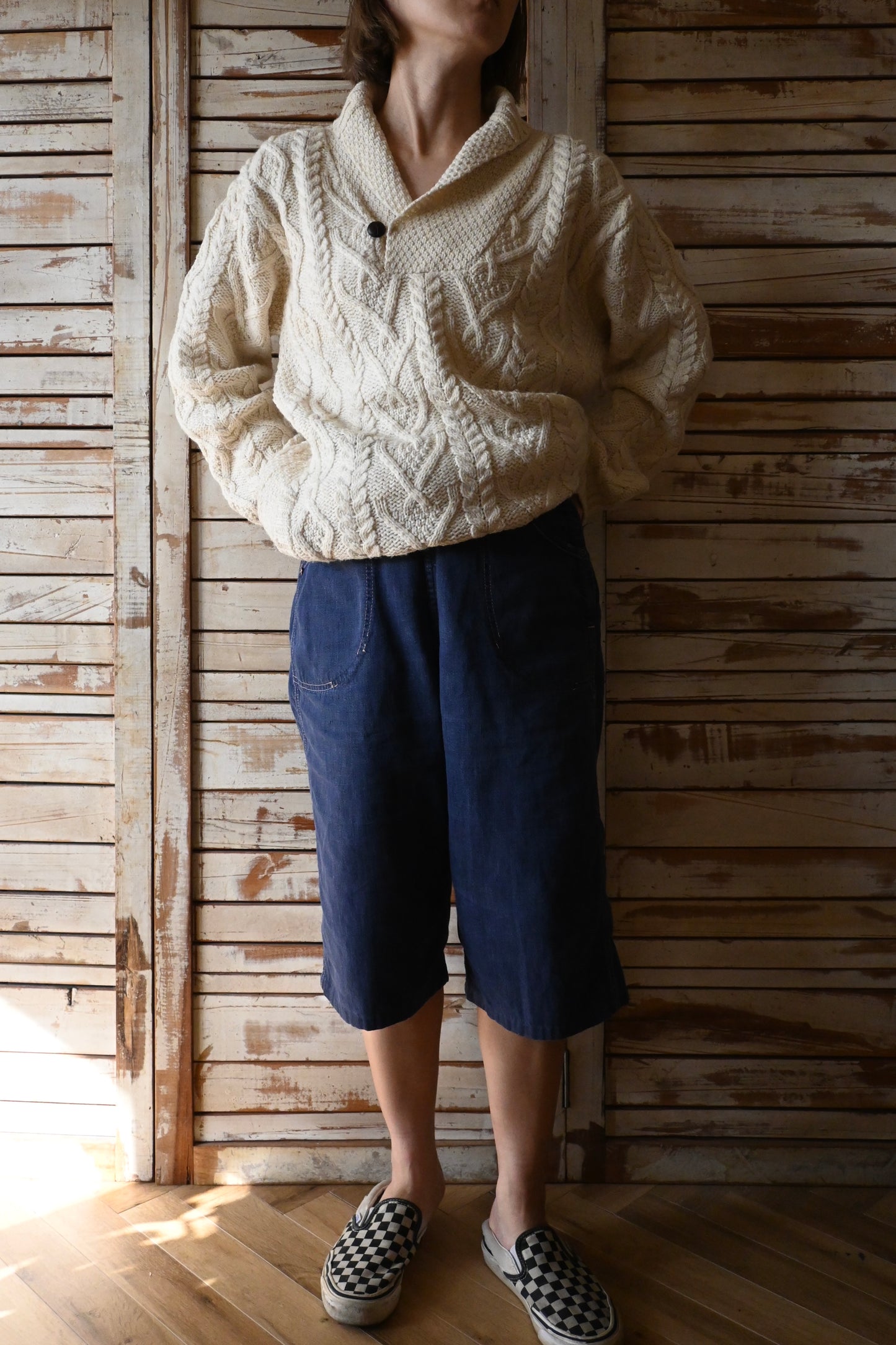 Aran knit sweater/IVORY