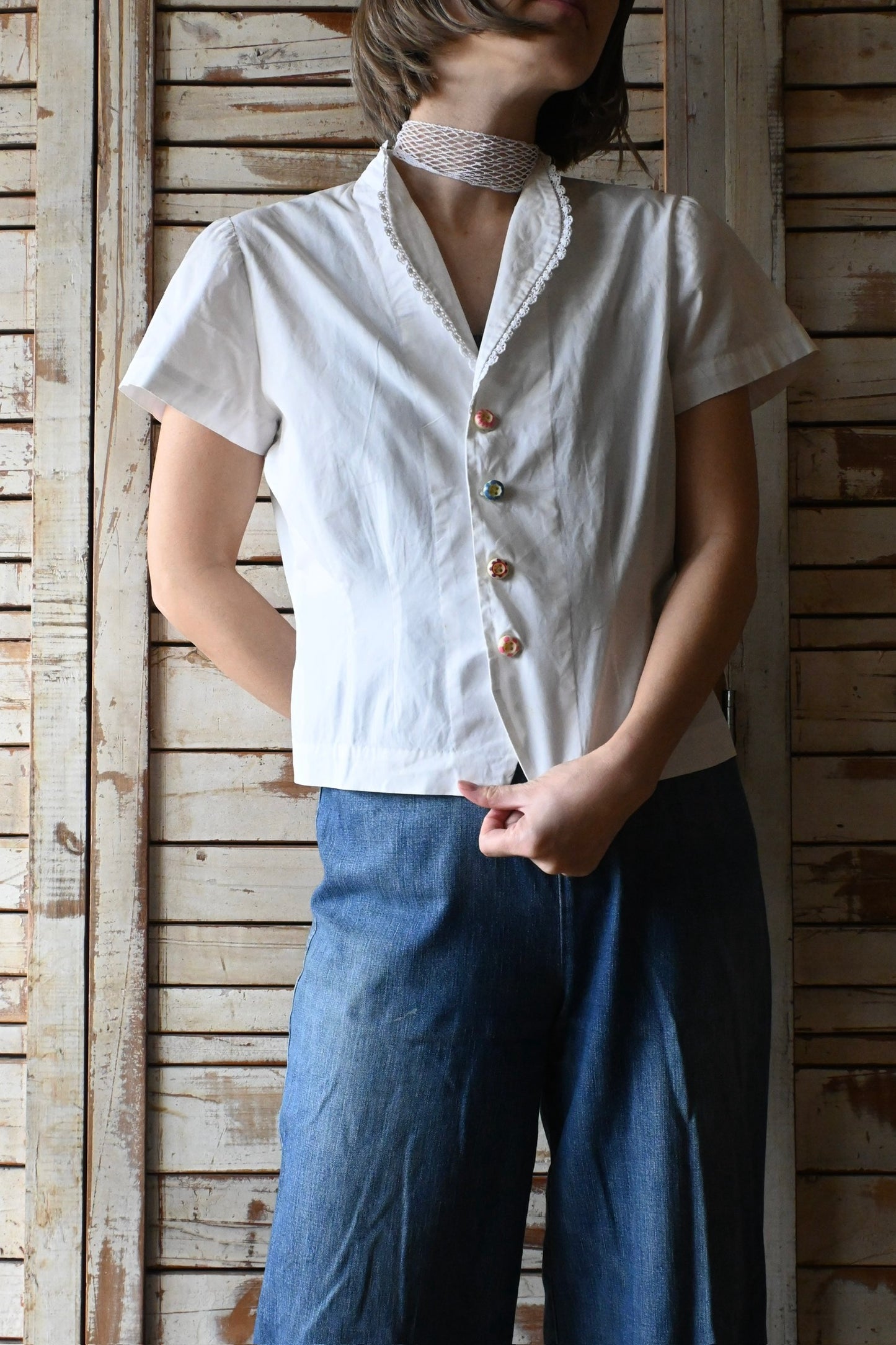S/S cotton blouse/WHITE