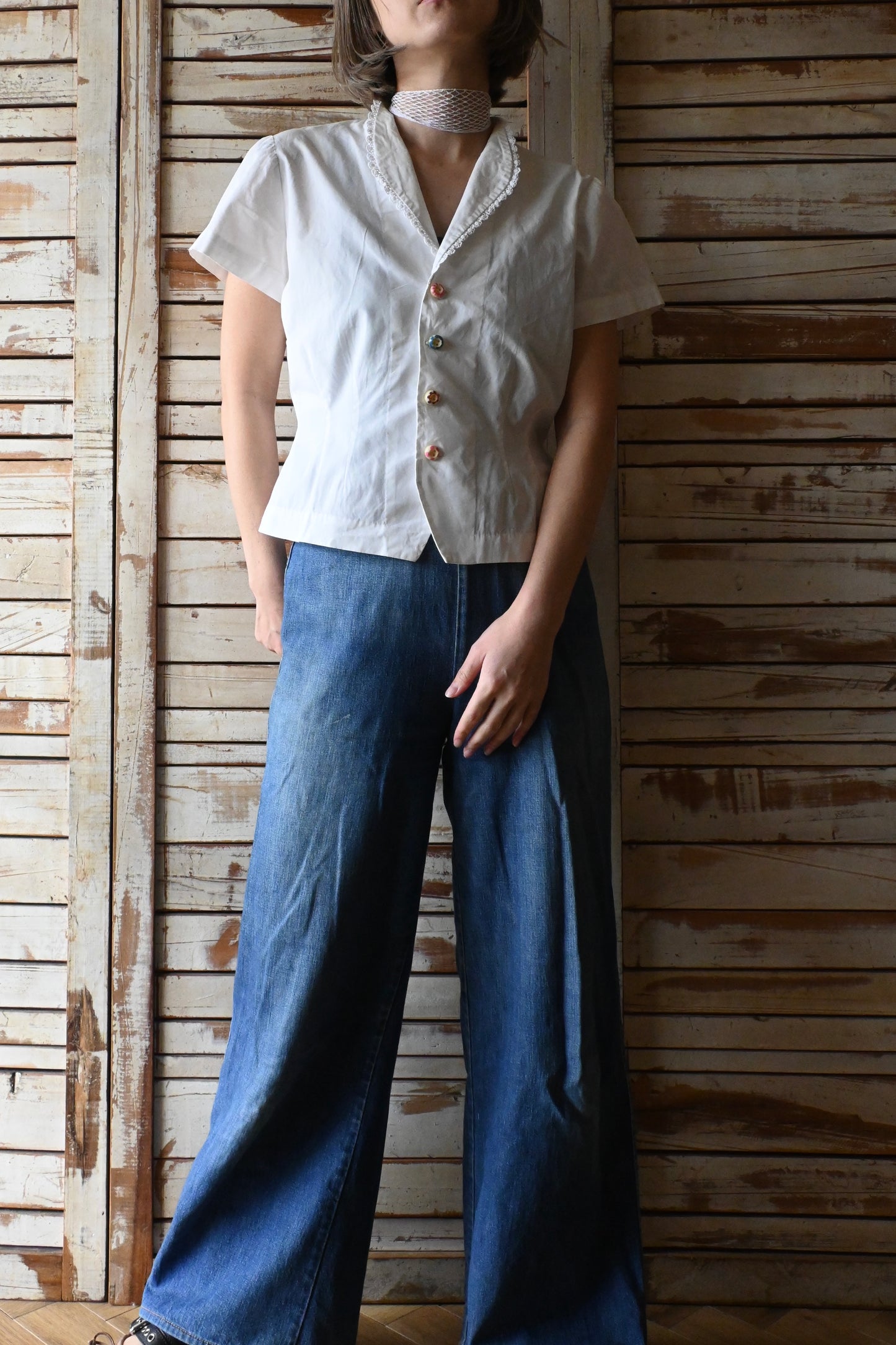 S/S cotton blouse/WHITE