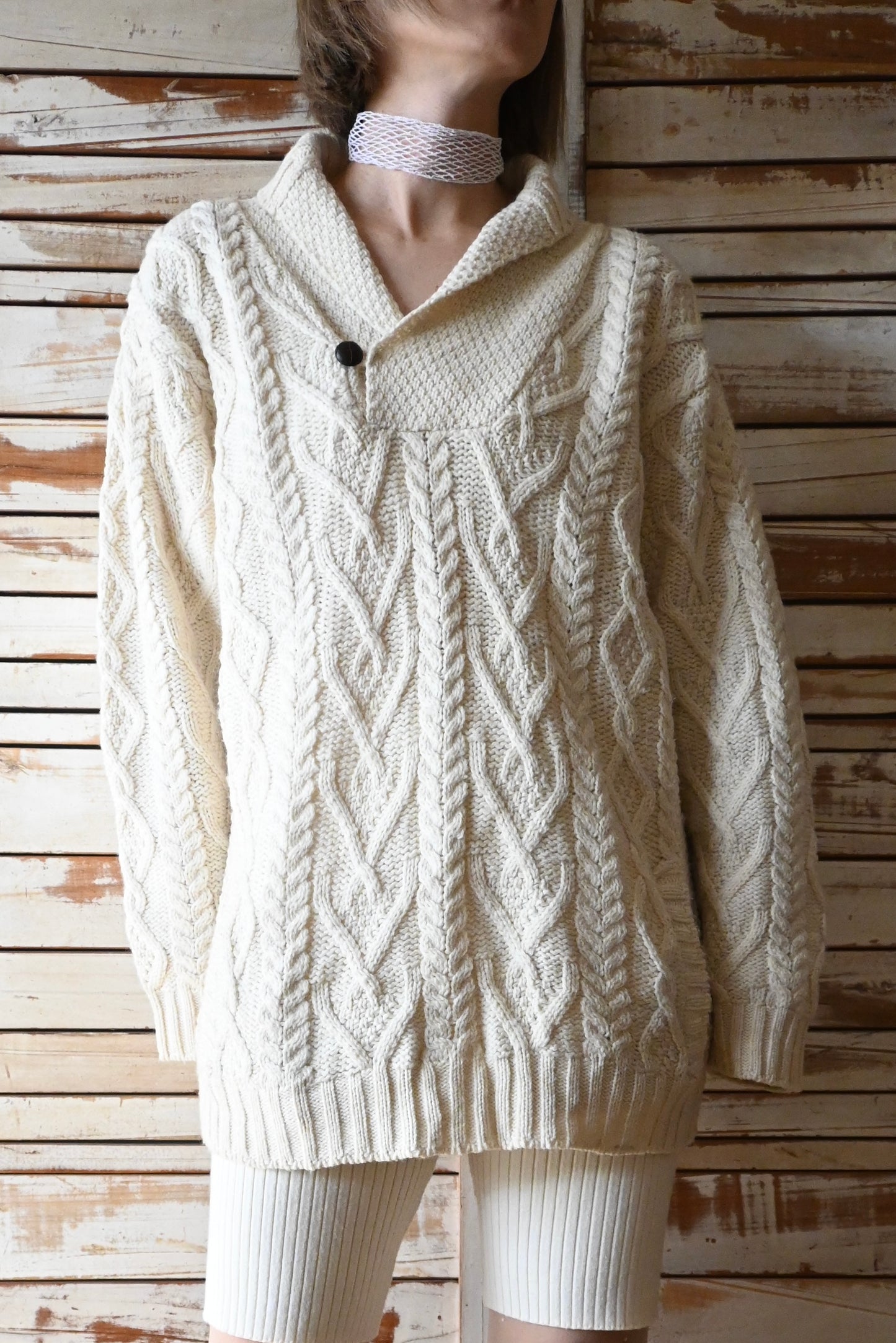 Aran knit sweater/IVORY
