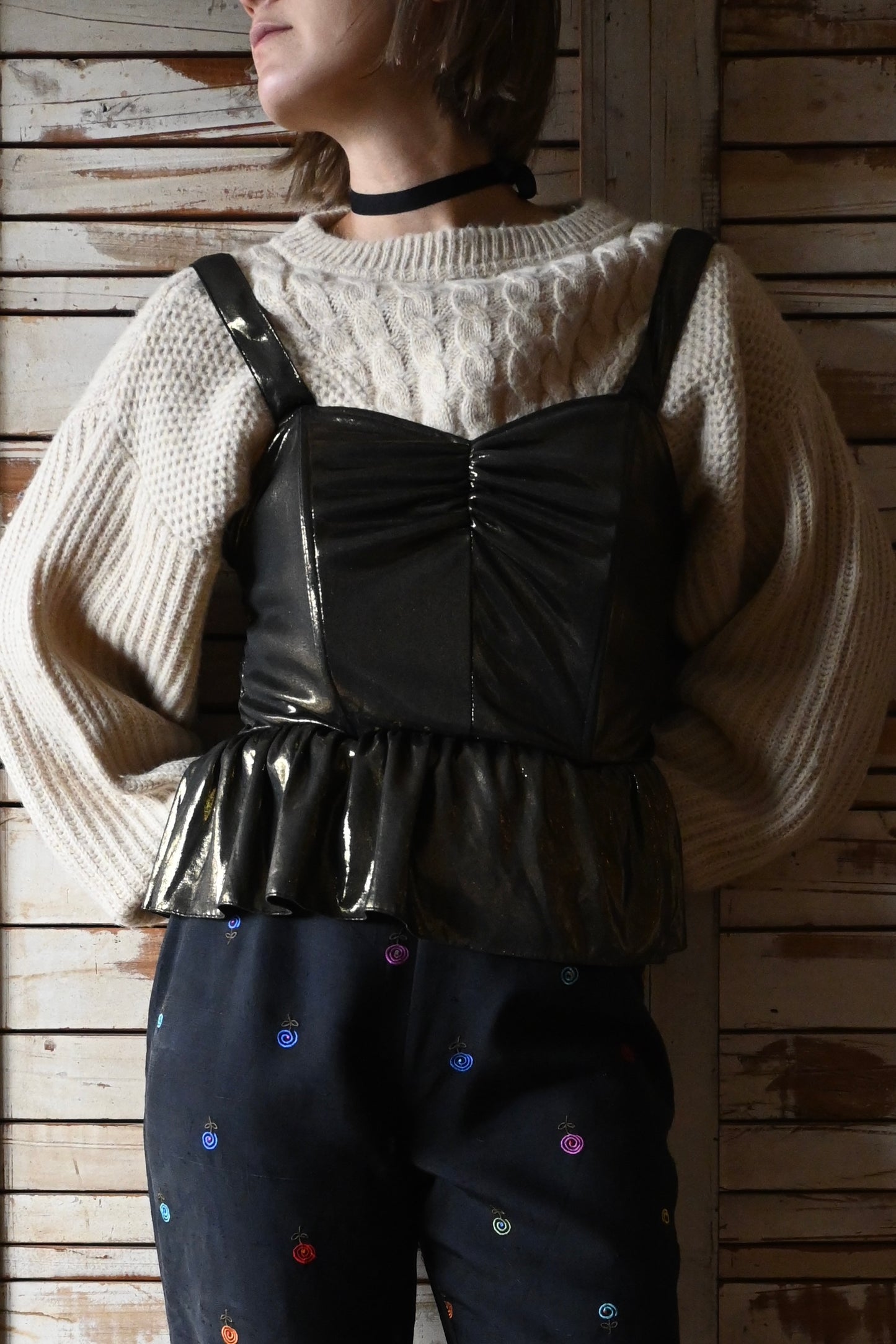 Metallic bustier top/BLACK