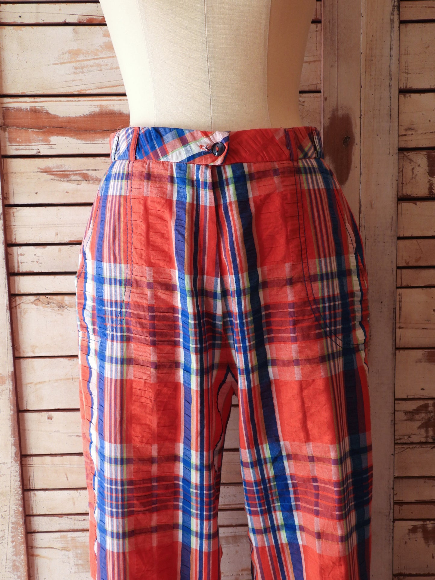 70's-80's Check pants/RED