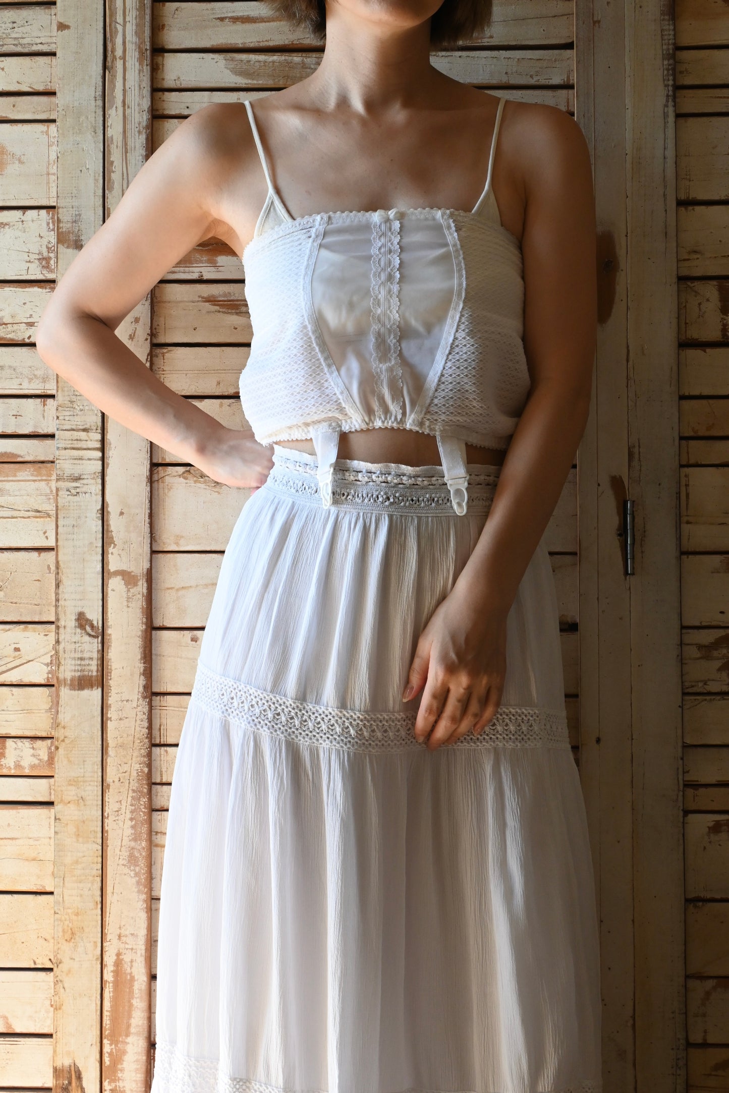 Cotton lace long skirt/WHITE
