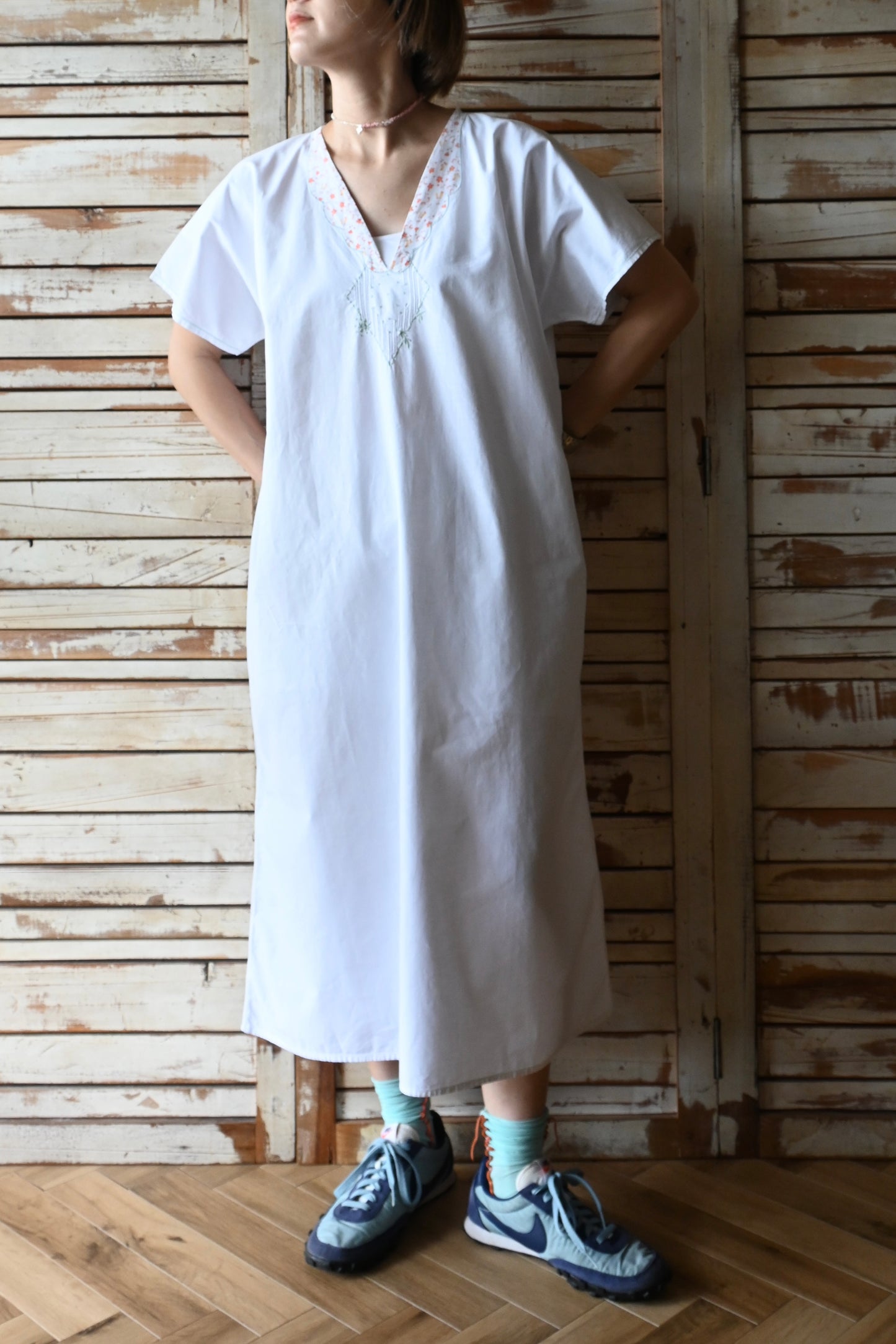 EURO Cotton embroidery long dress/WHITE