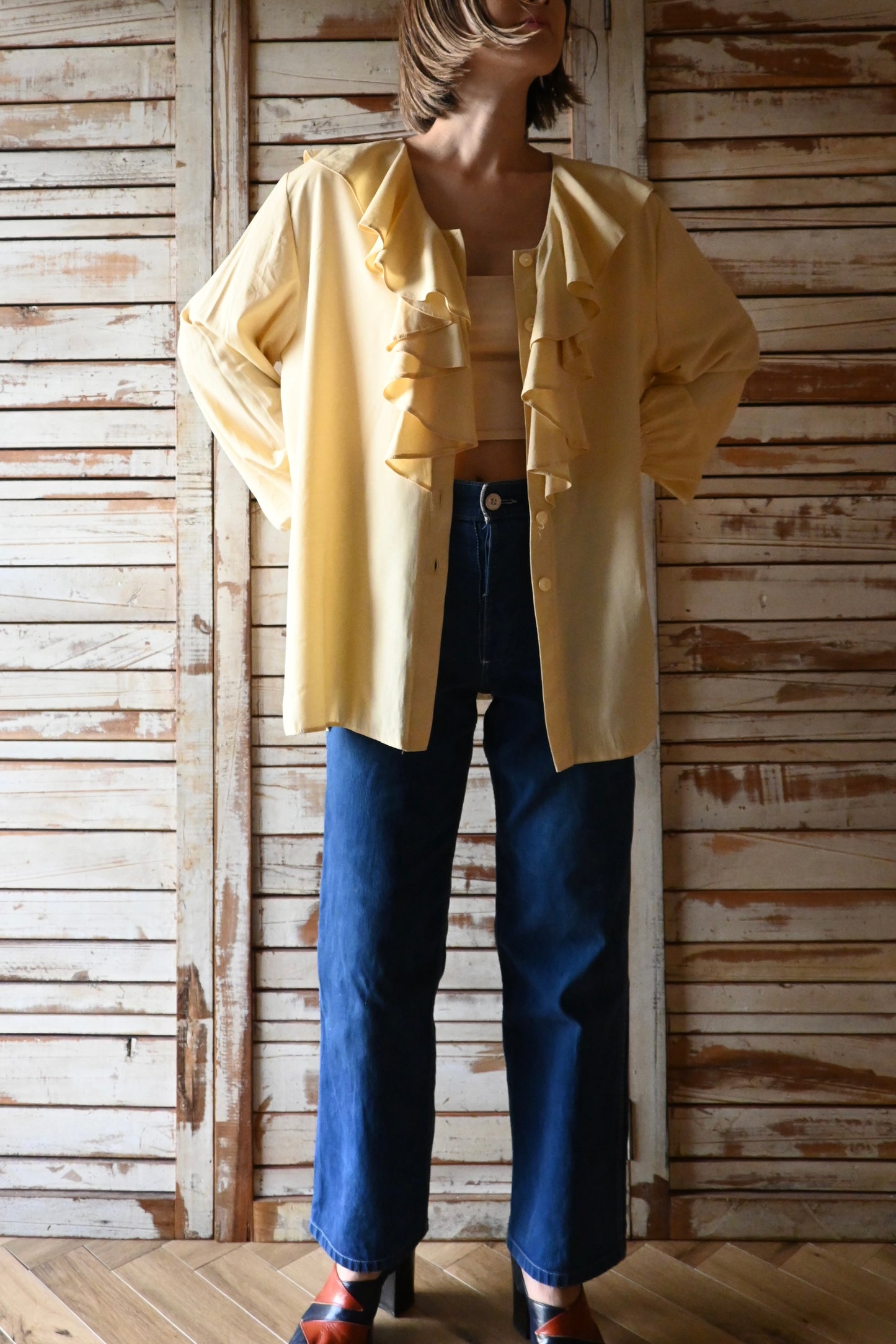 L/S Frill blouse/YELLOW BEIGE