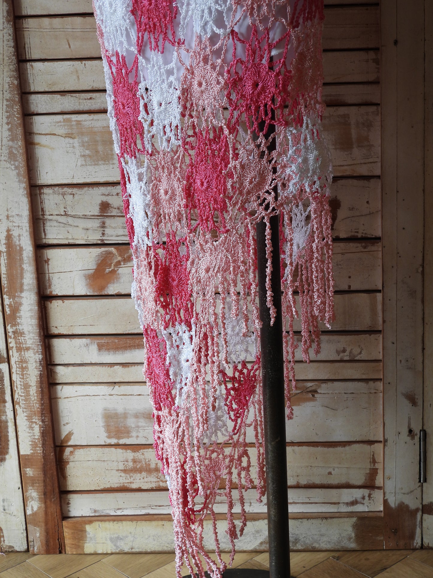 Fringe hem crochet dress/PINK