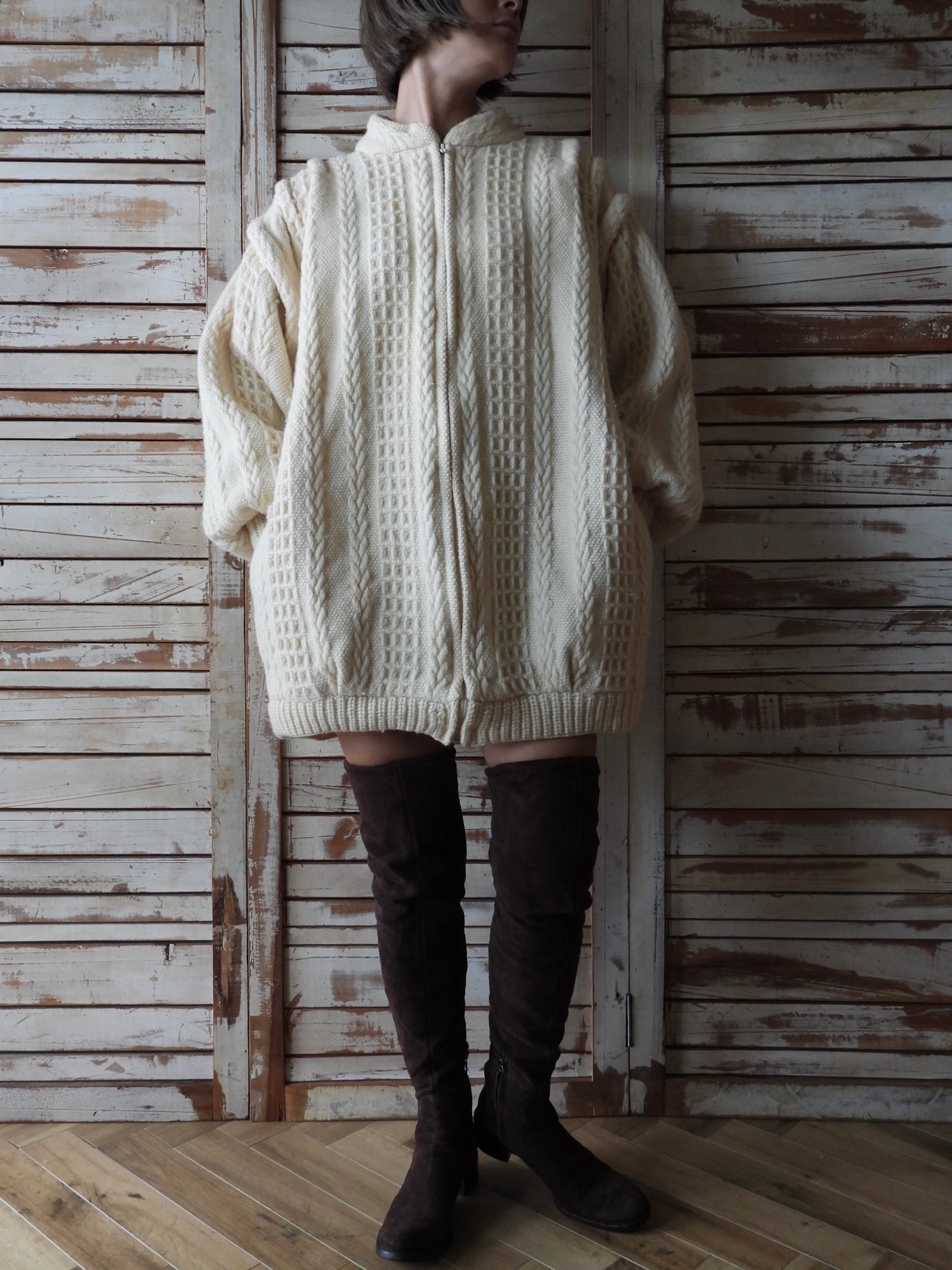 Wool Knit big jacket/IVORY