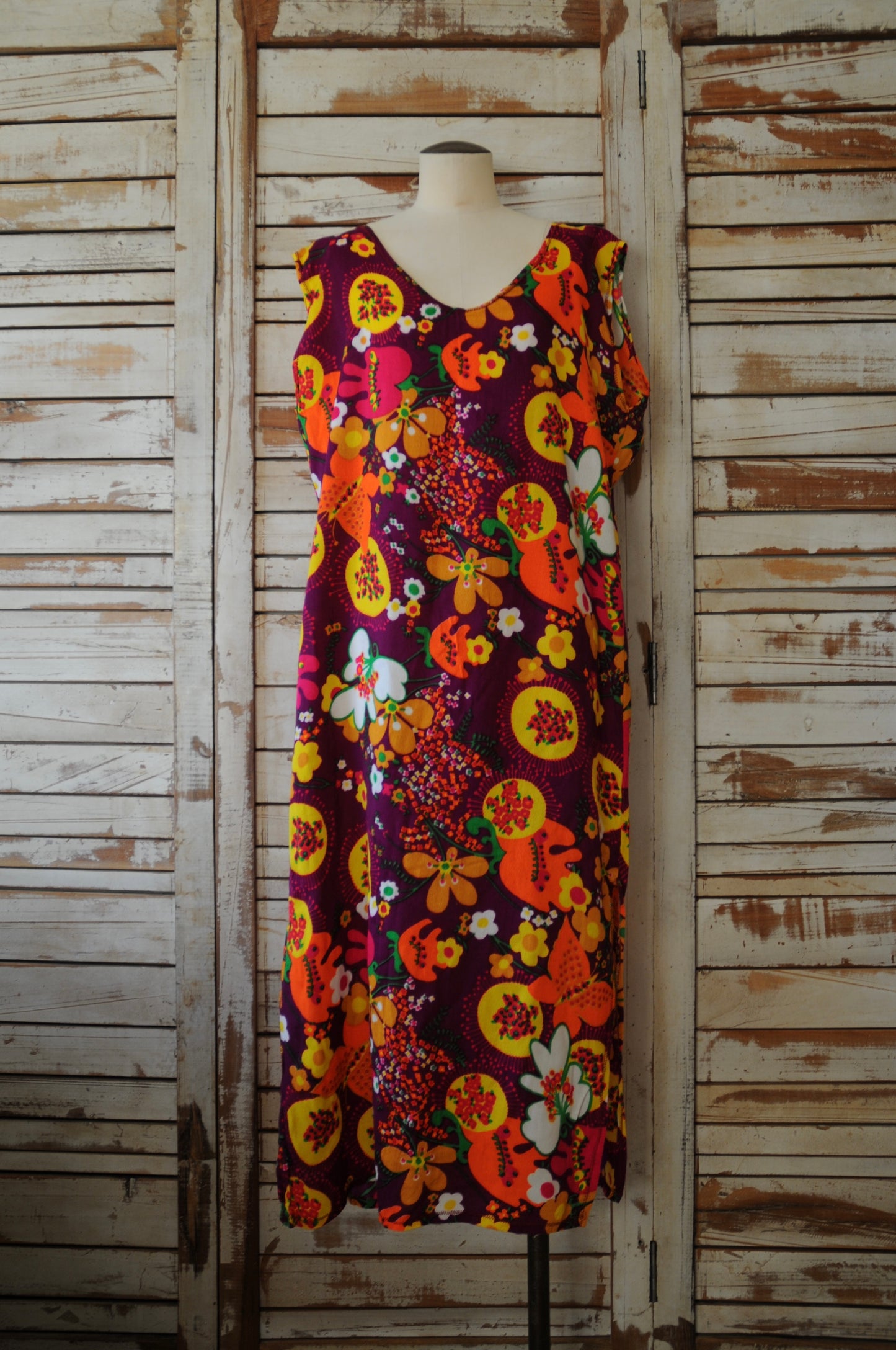 70's Vintage flower long dress/MULTI