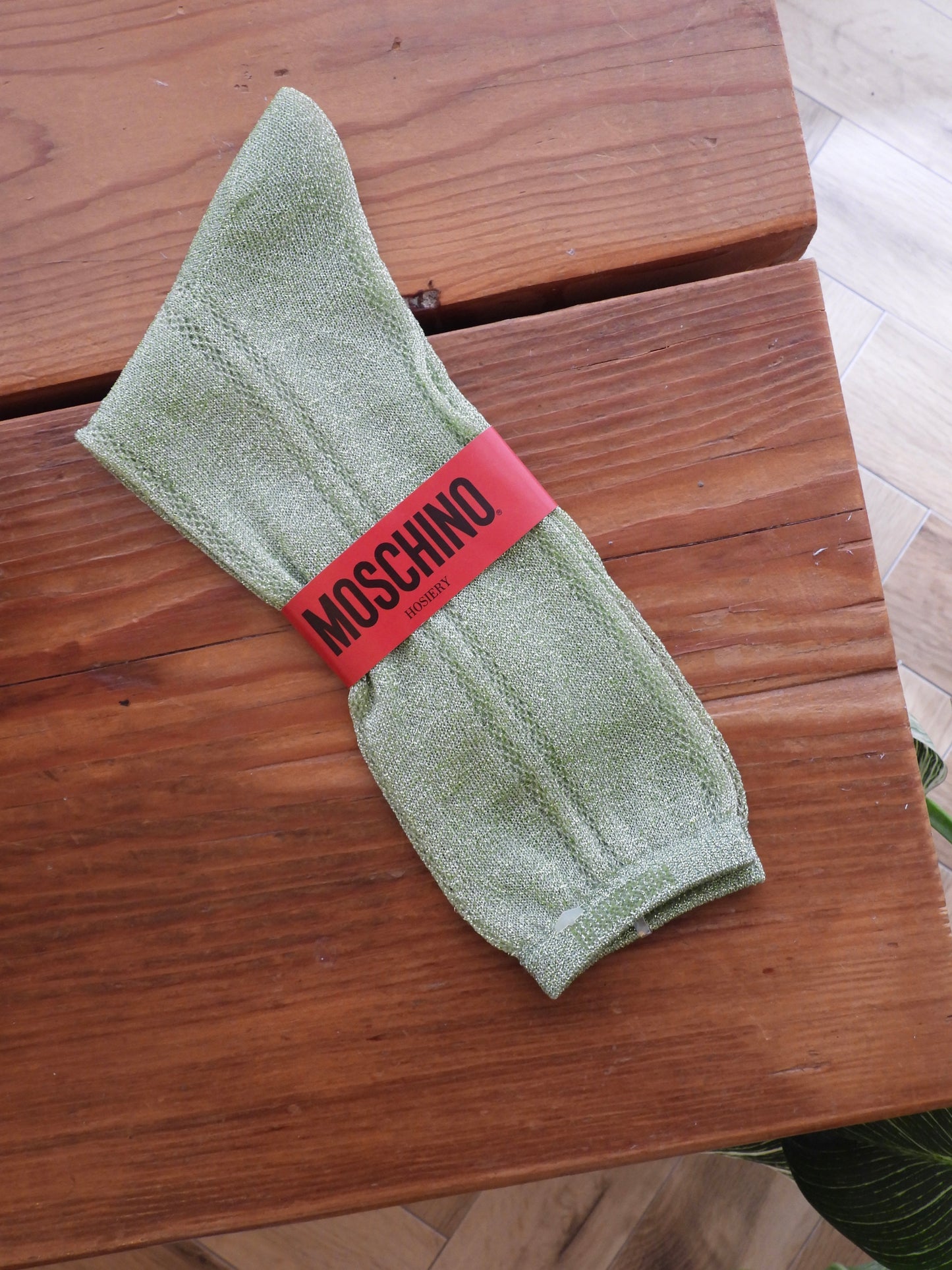 "MOSCHINO" glitter knit socks/GREEN