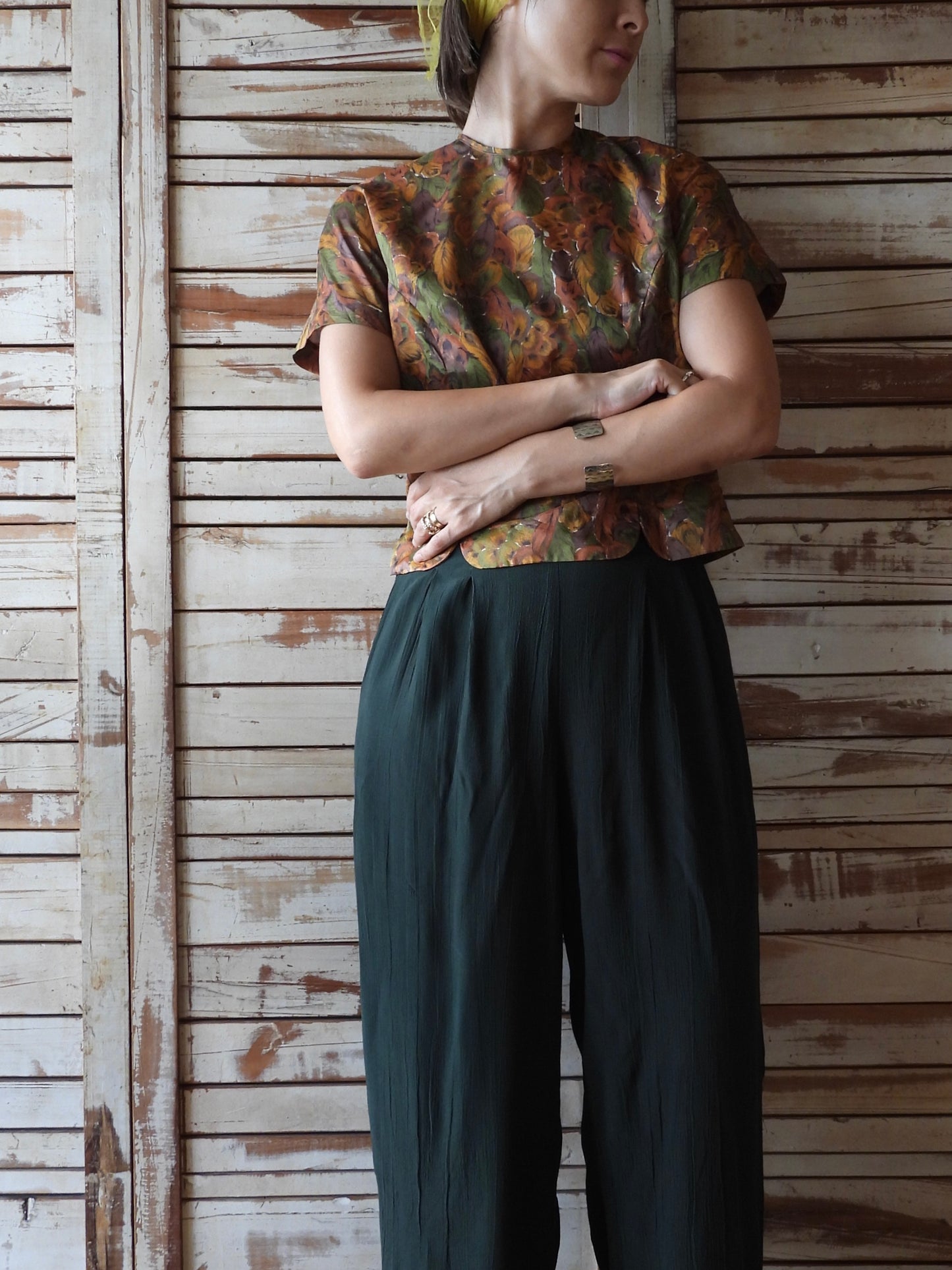 Feather pattern blouse/BROWN