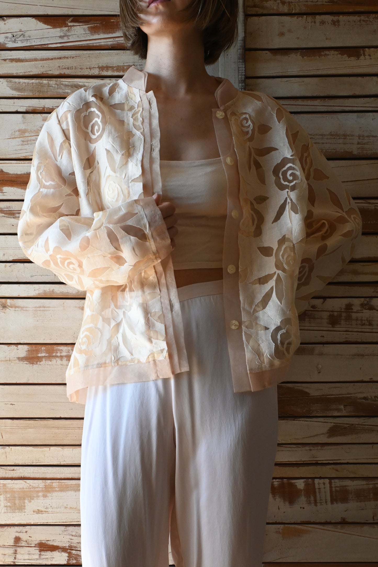 See through design blouse/BEIGE