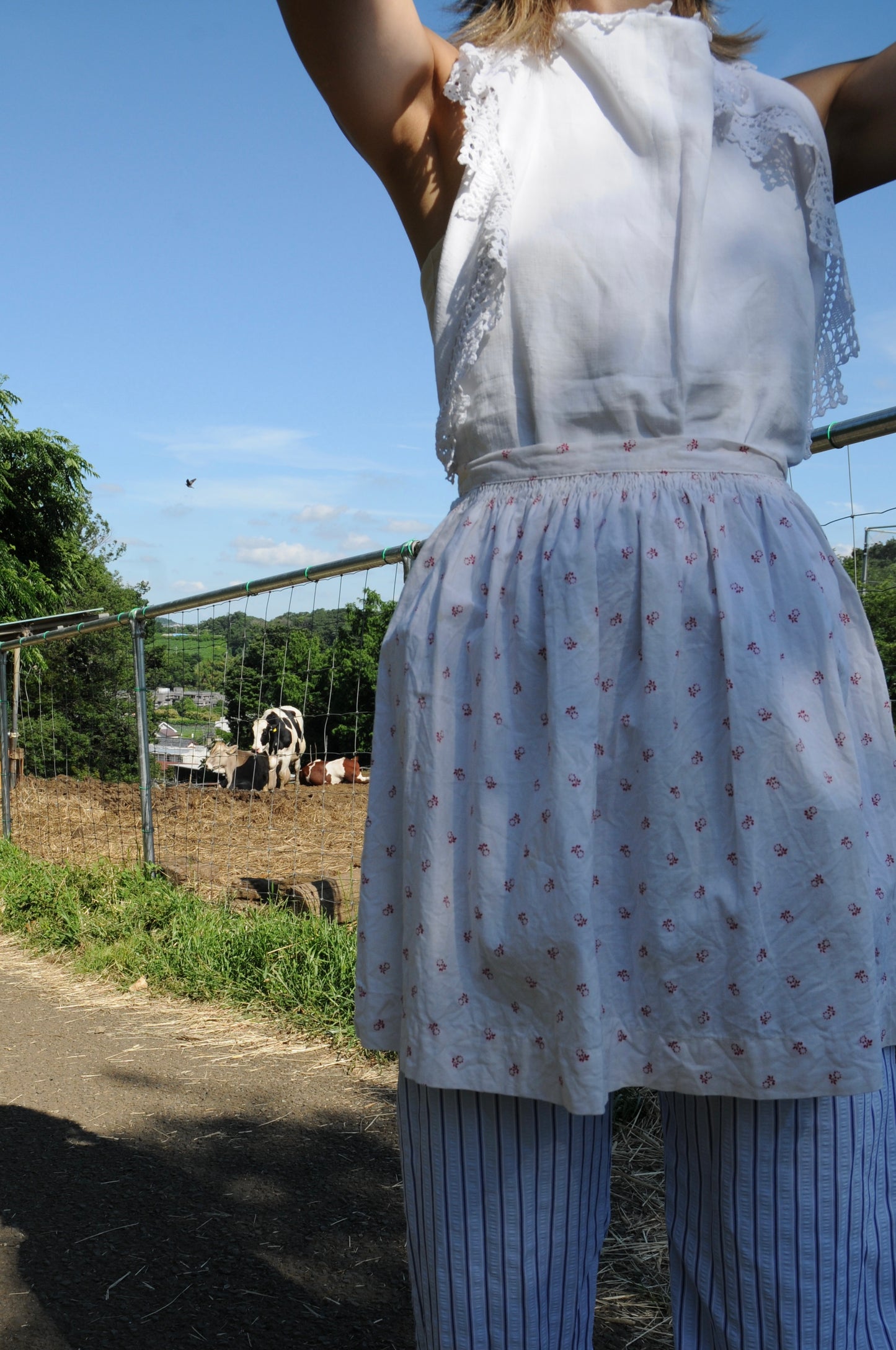 Vintage cotton apron/WHITE