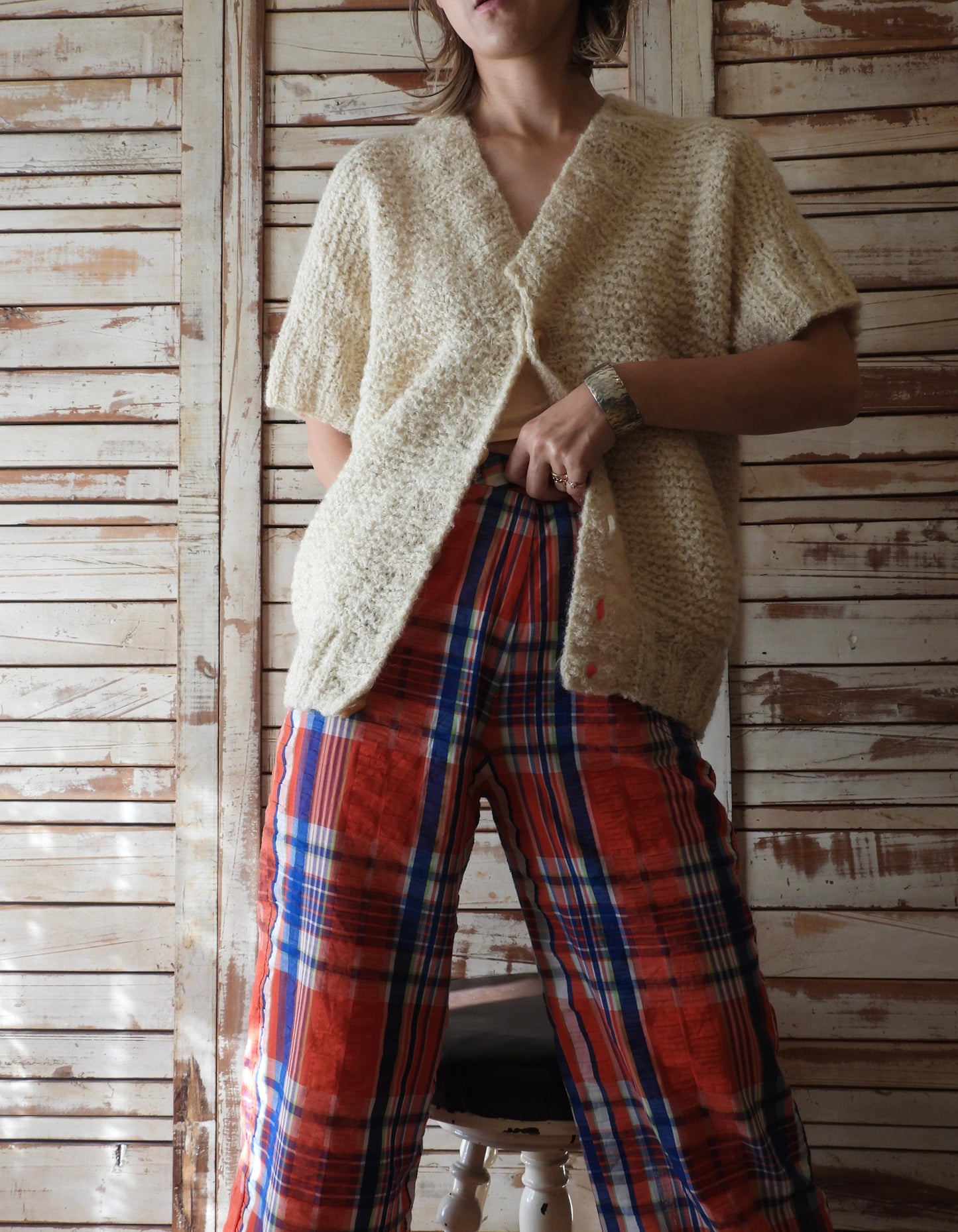70's-80's Check pants/RED