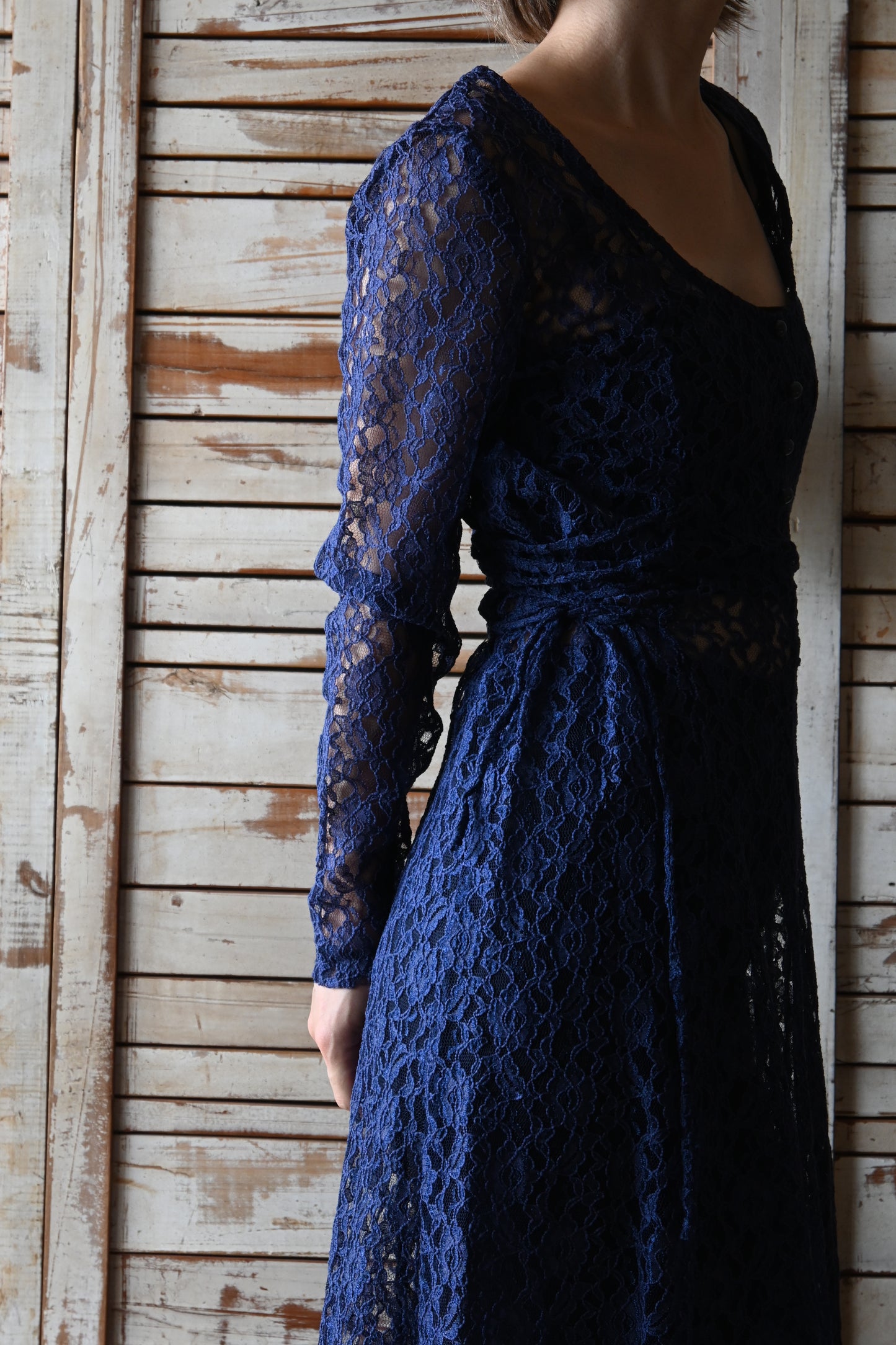 Lace long dress/NAVY