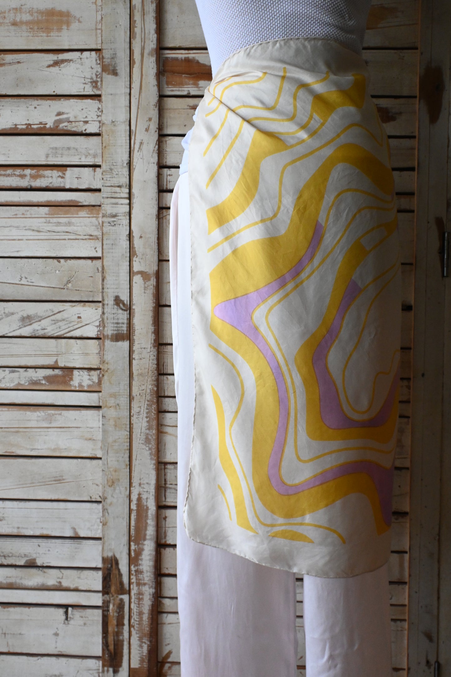 Vintage Silk Scarf/IVORY×MUSTARD