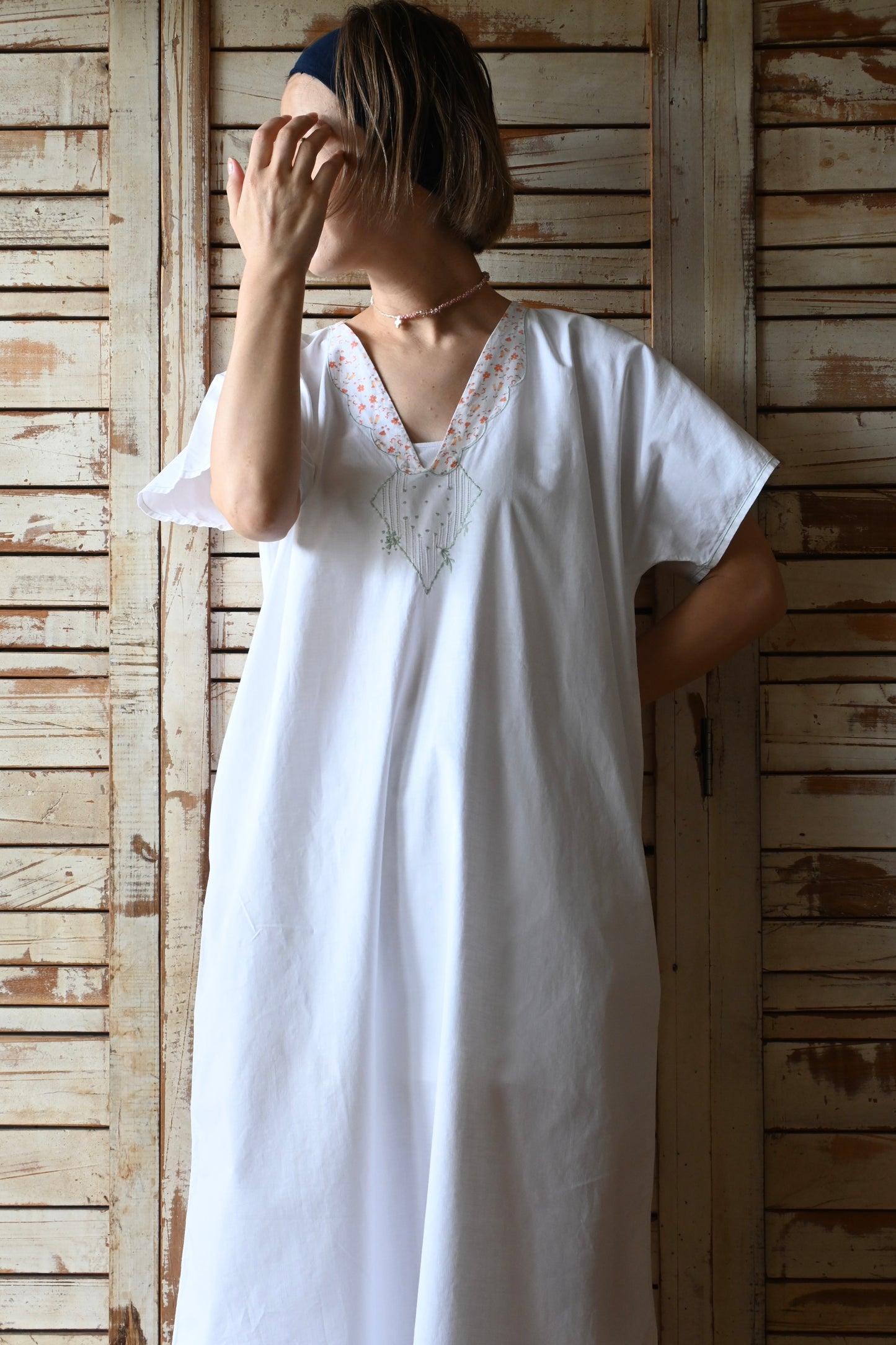 EURO Cotton embroidery long dress/WHITE