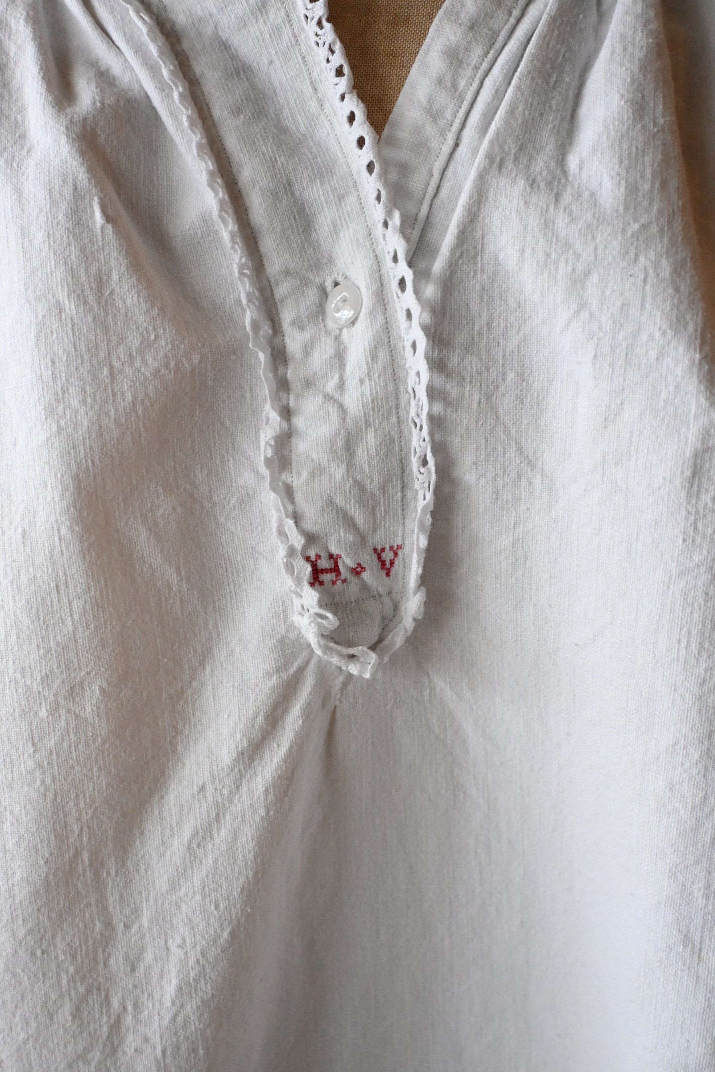 France antique linen dress/IVORY