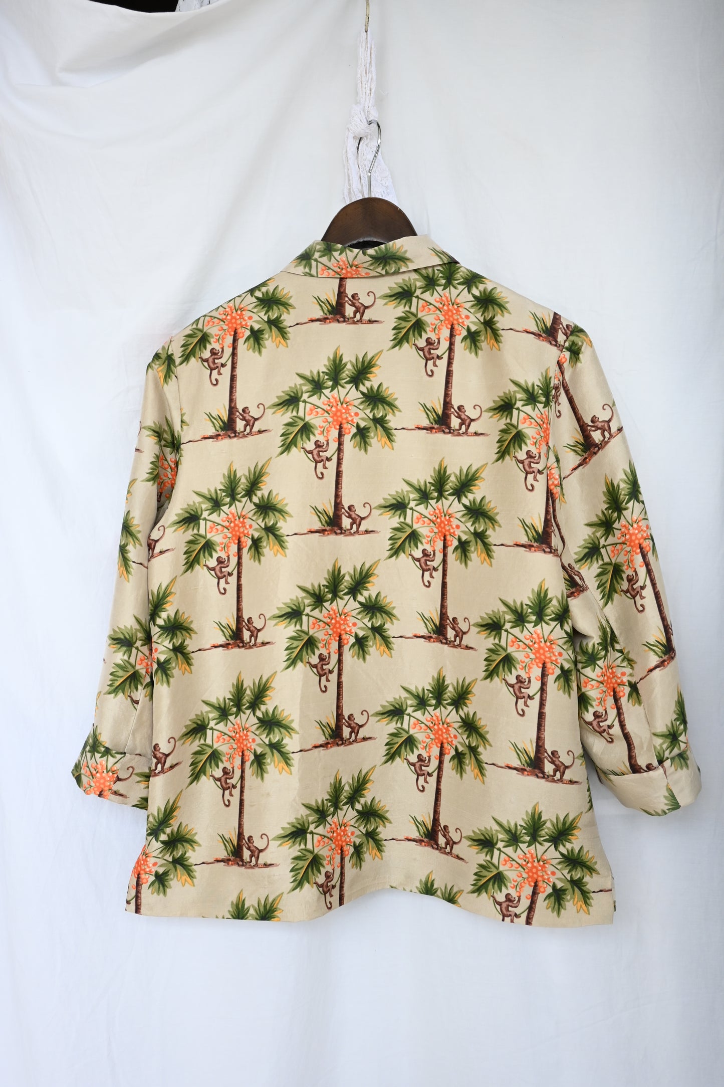 Monkey pattern silk jacket/BEIGE