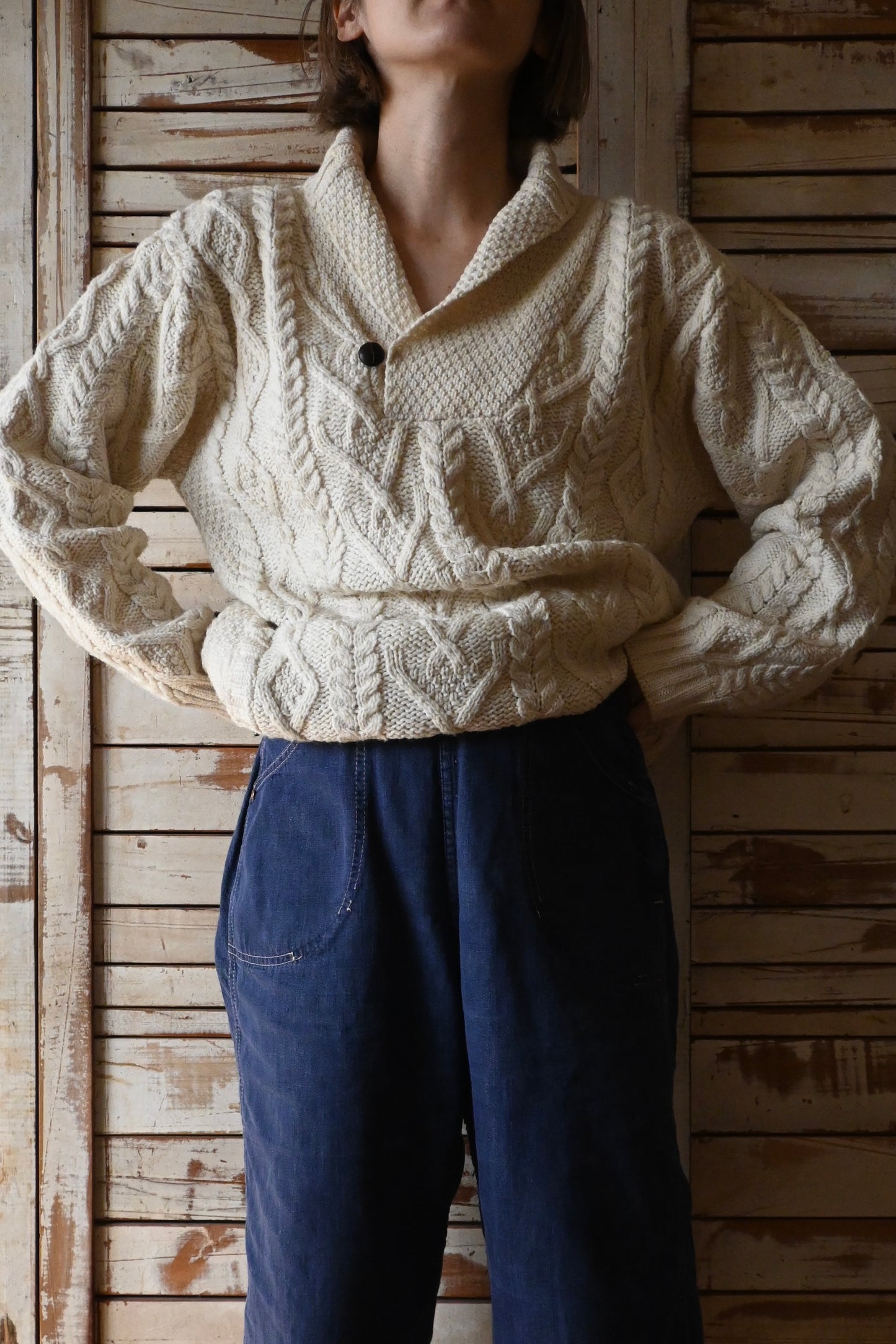 Aran knit sweater/IVORY