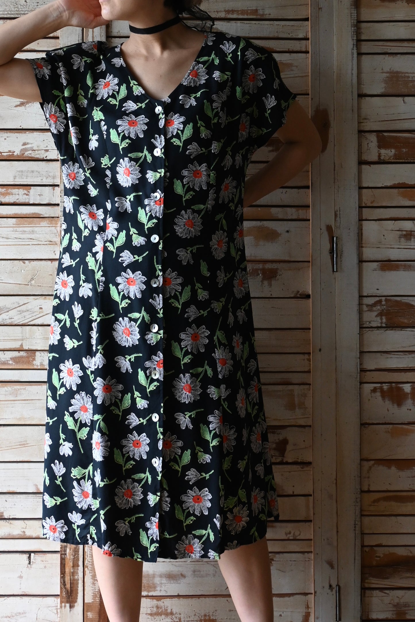 80's-90's Flower dress/BLACK