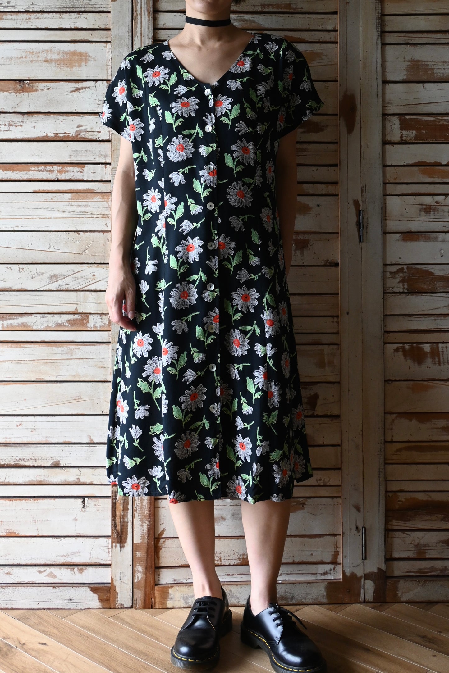 80's-90's Flower dress/BLACK