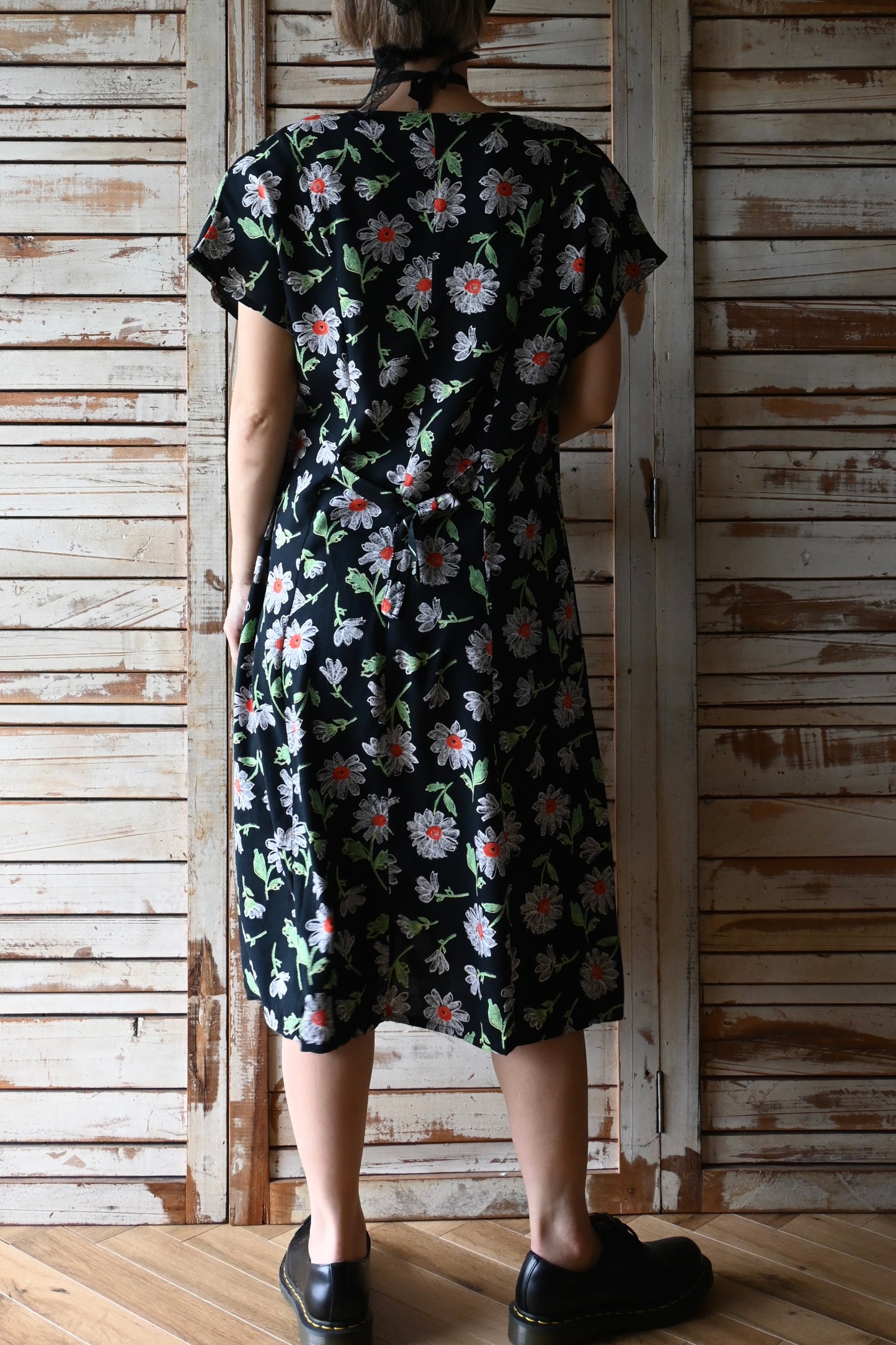 80's-90's Flower dress/BLACK