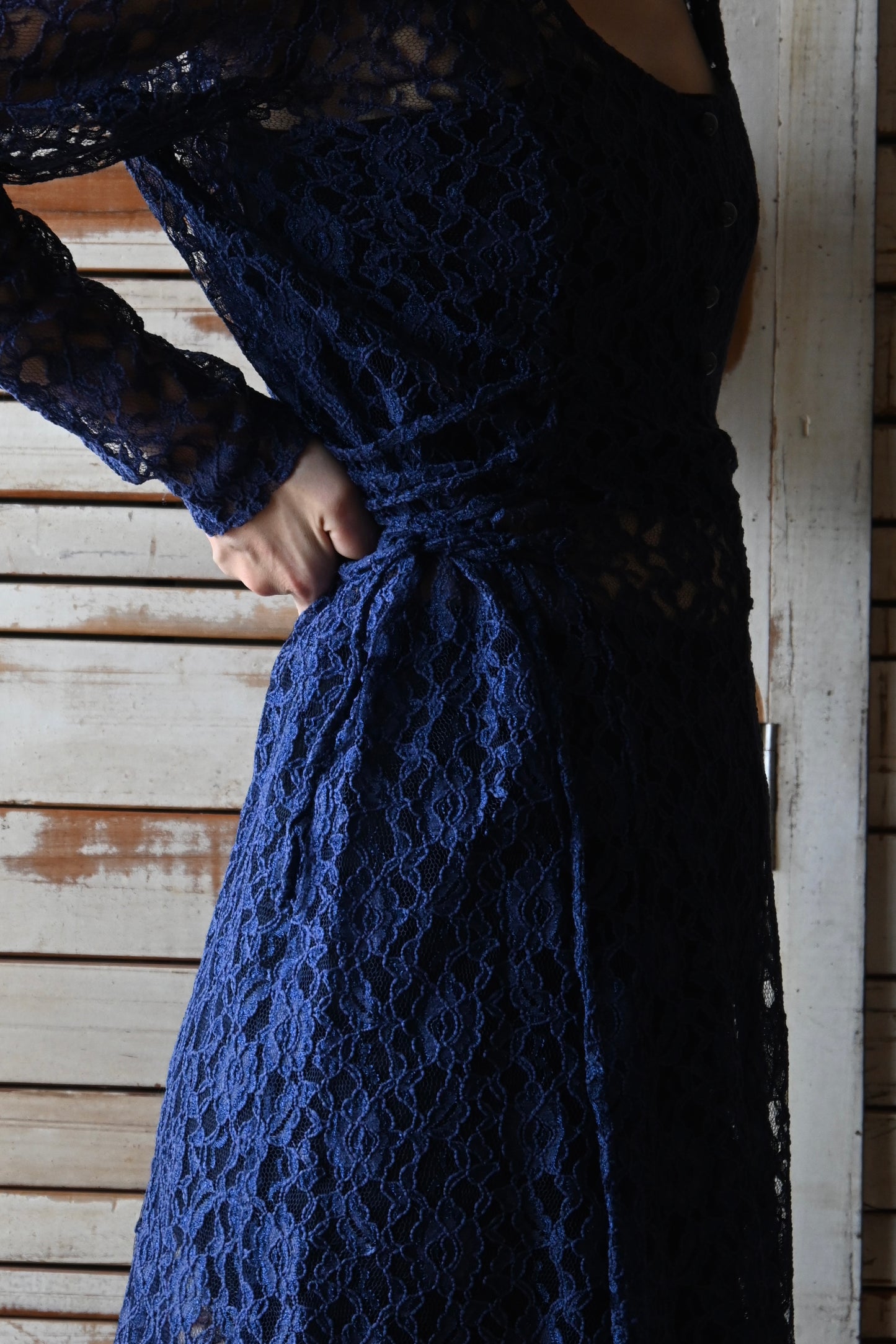 Lace long dress/NAVY