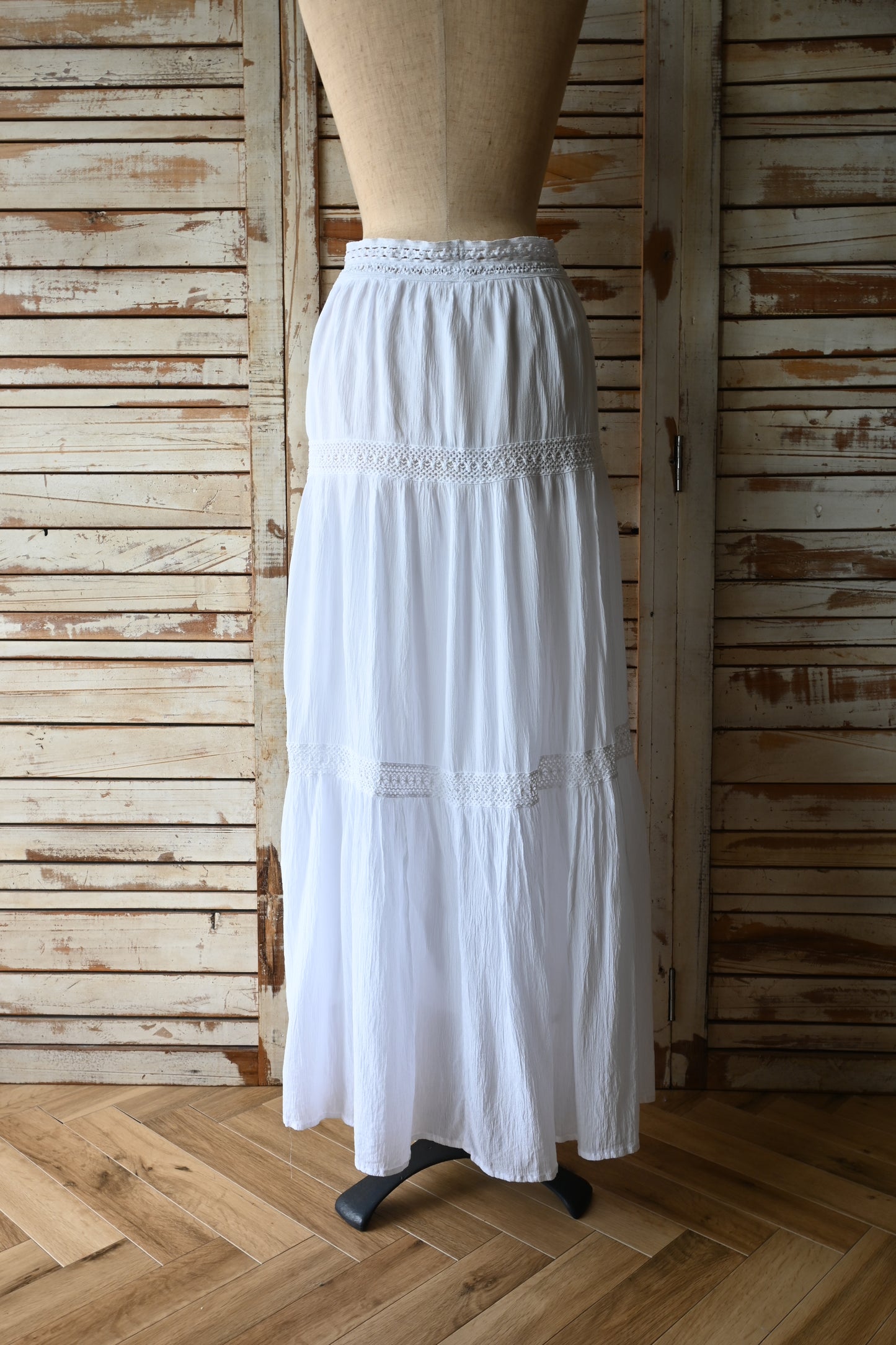 Cotton lace long skirt/WHITE