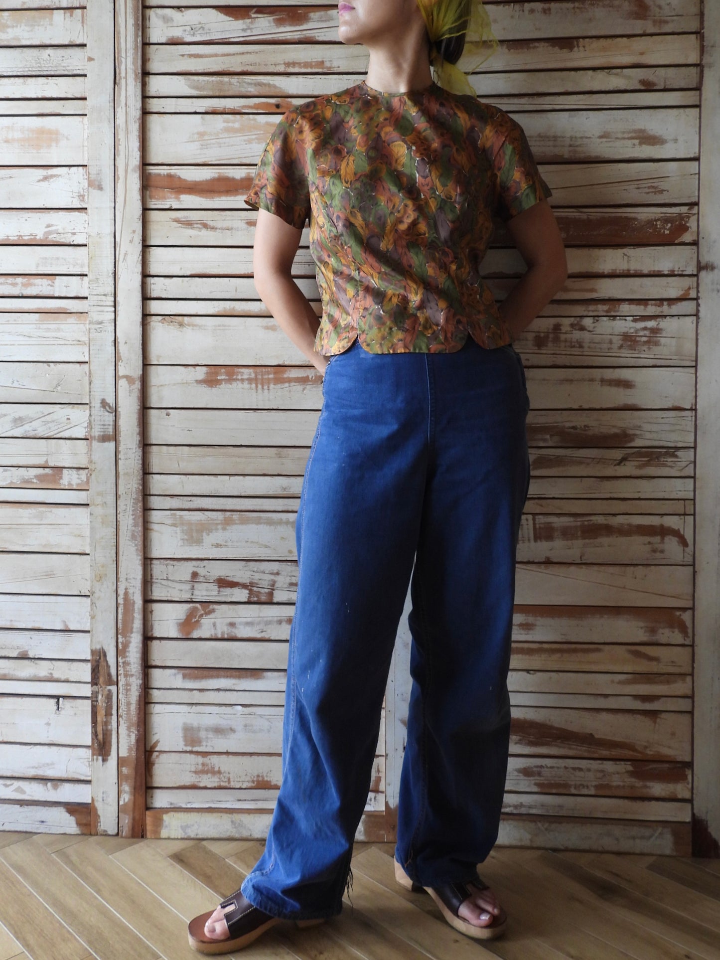 Feather pattern blouse/BROWN
