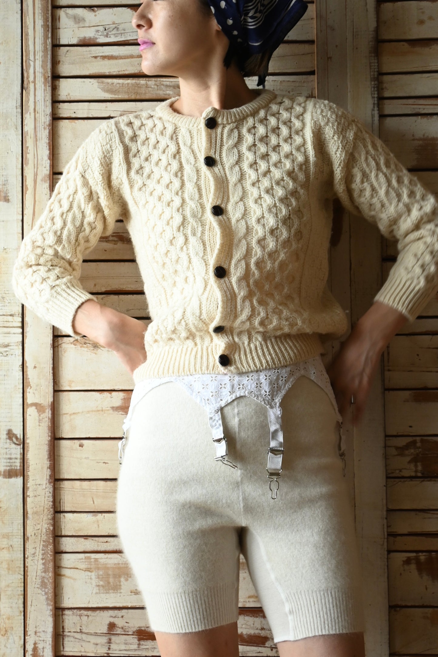 Aran knit cardigan/IVORY