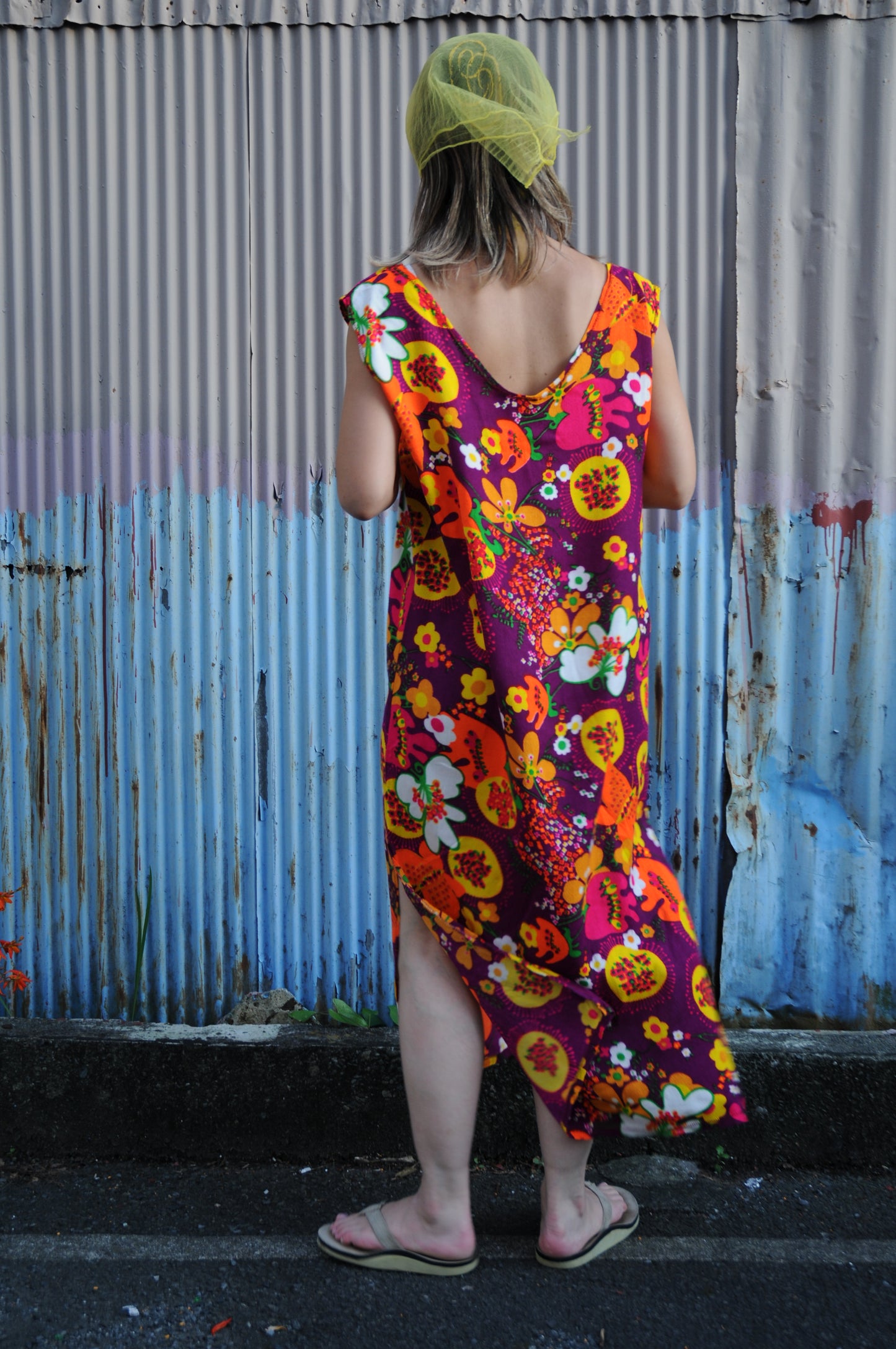 70's Vintage flower long dress/MULTI