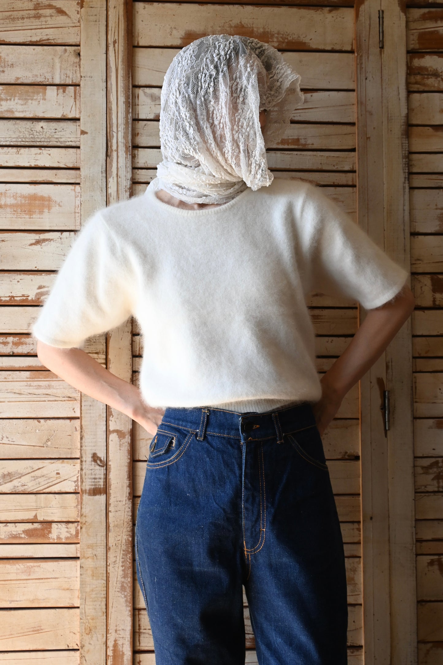 Angora knit sweater/WHITE